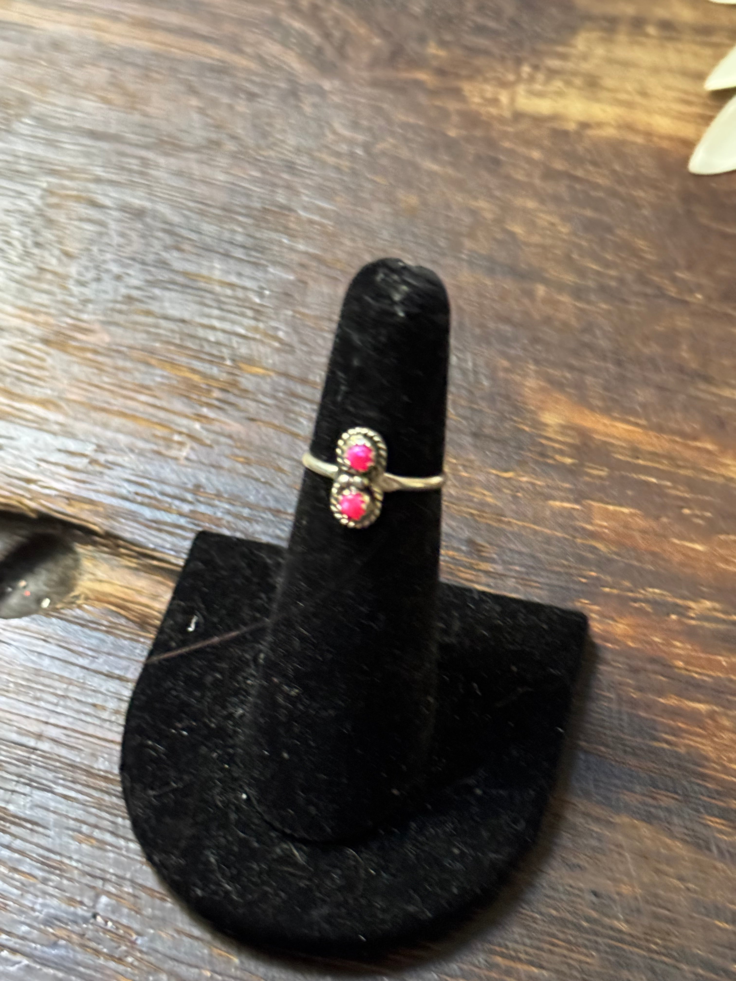 Navajo Made Pink Opal & Sterling Silver Adjustable Ring