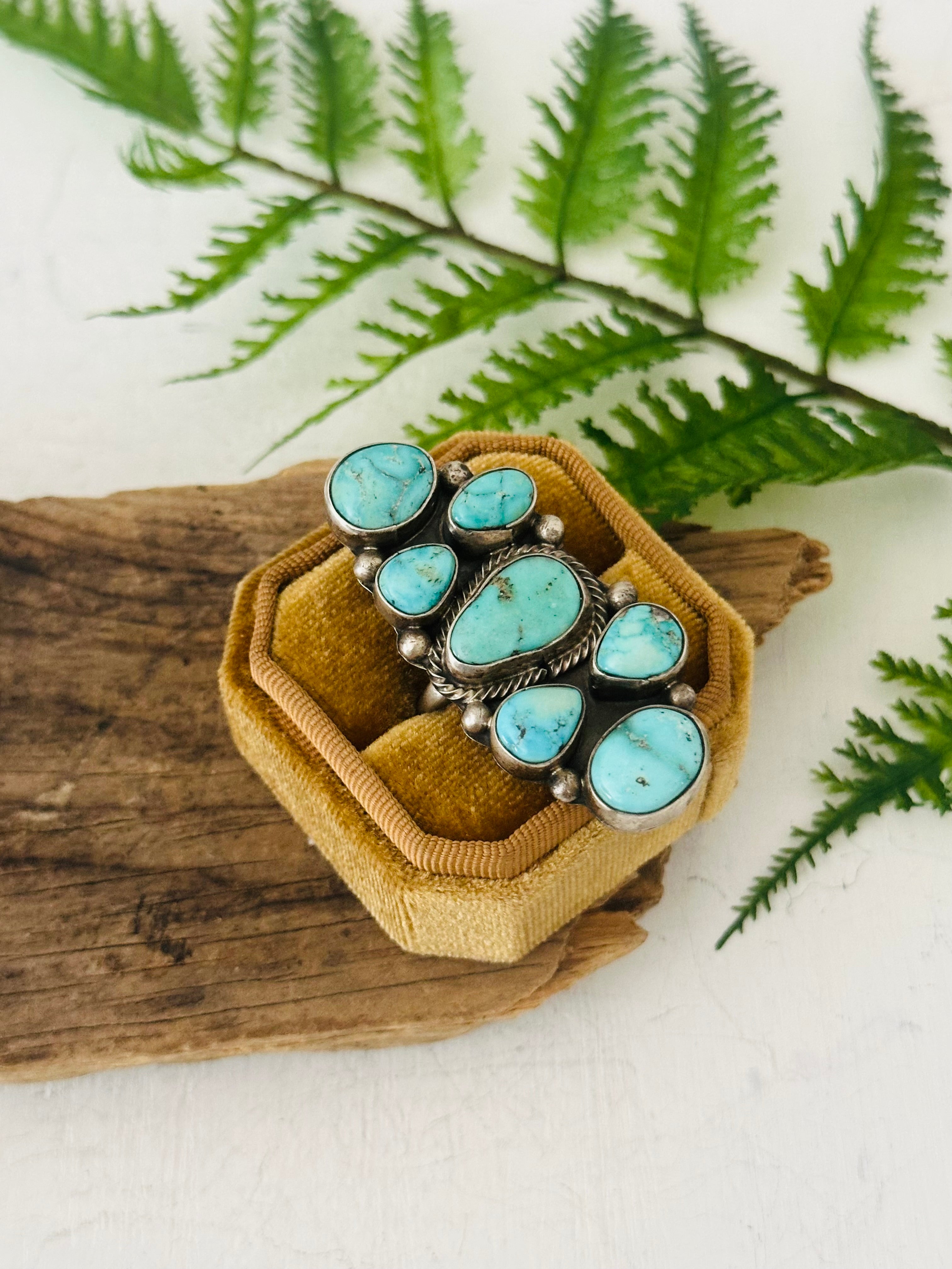 Sheila Becenti White Water Turquoise & Sterling Silver Adjustable Cluster Ring