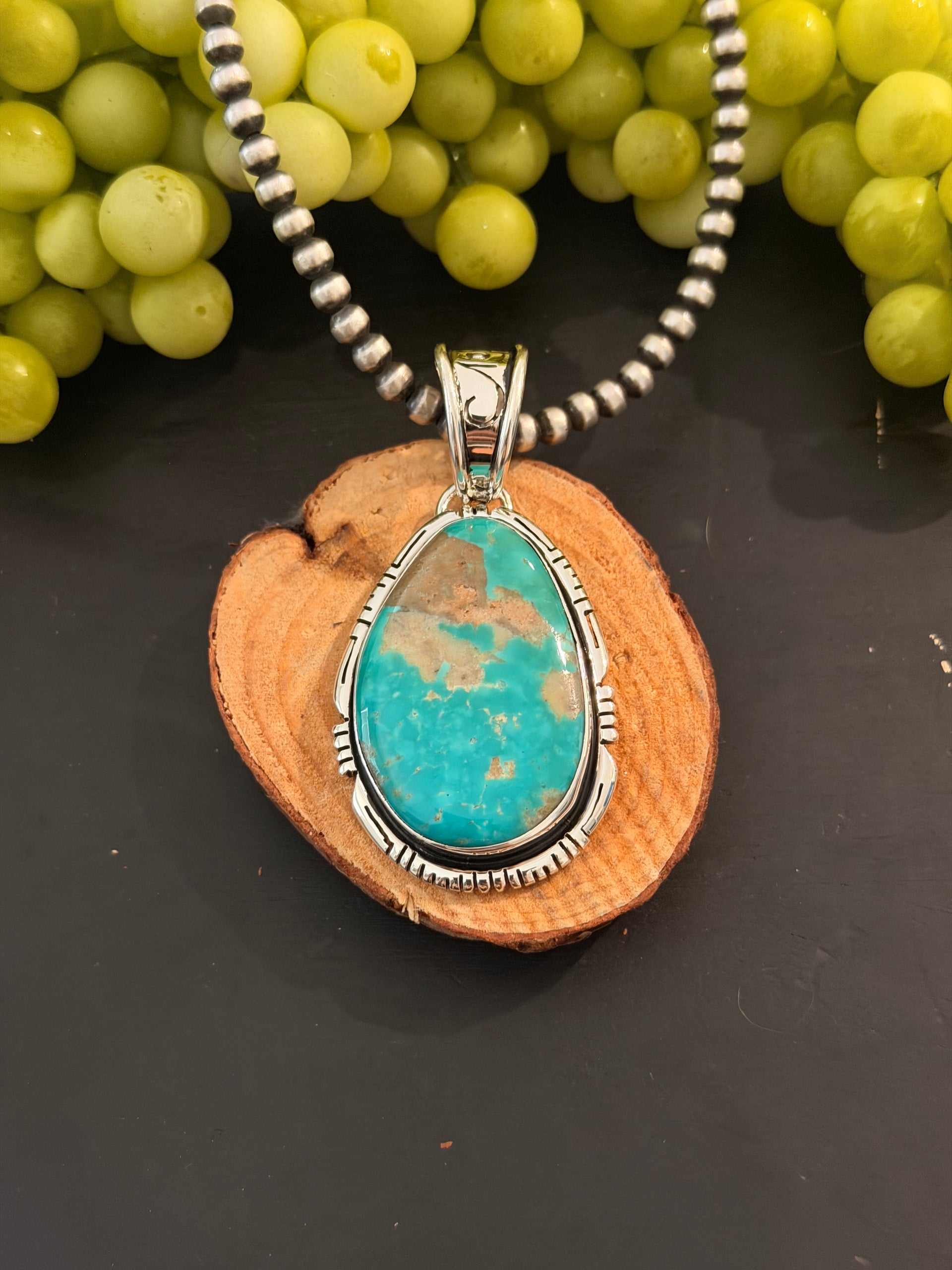 Navajo Made Fox Turquoise & Sterling Silver Pendant