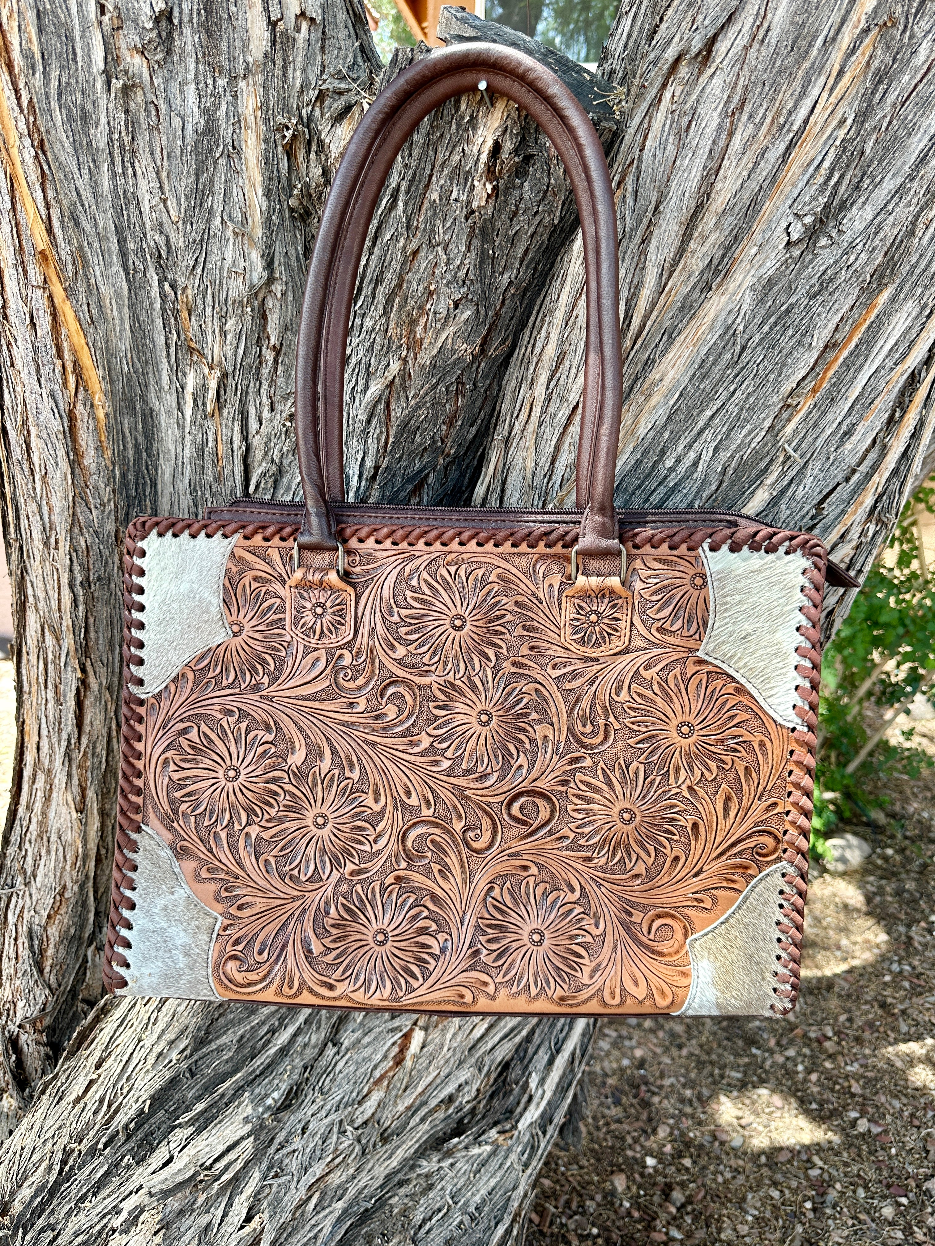 Genuine Tooled Leather & Cowhide Purse