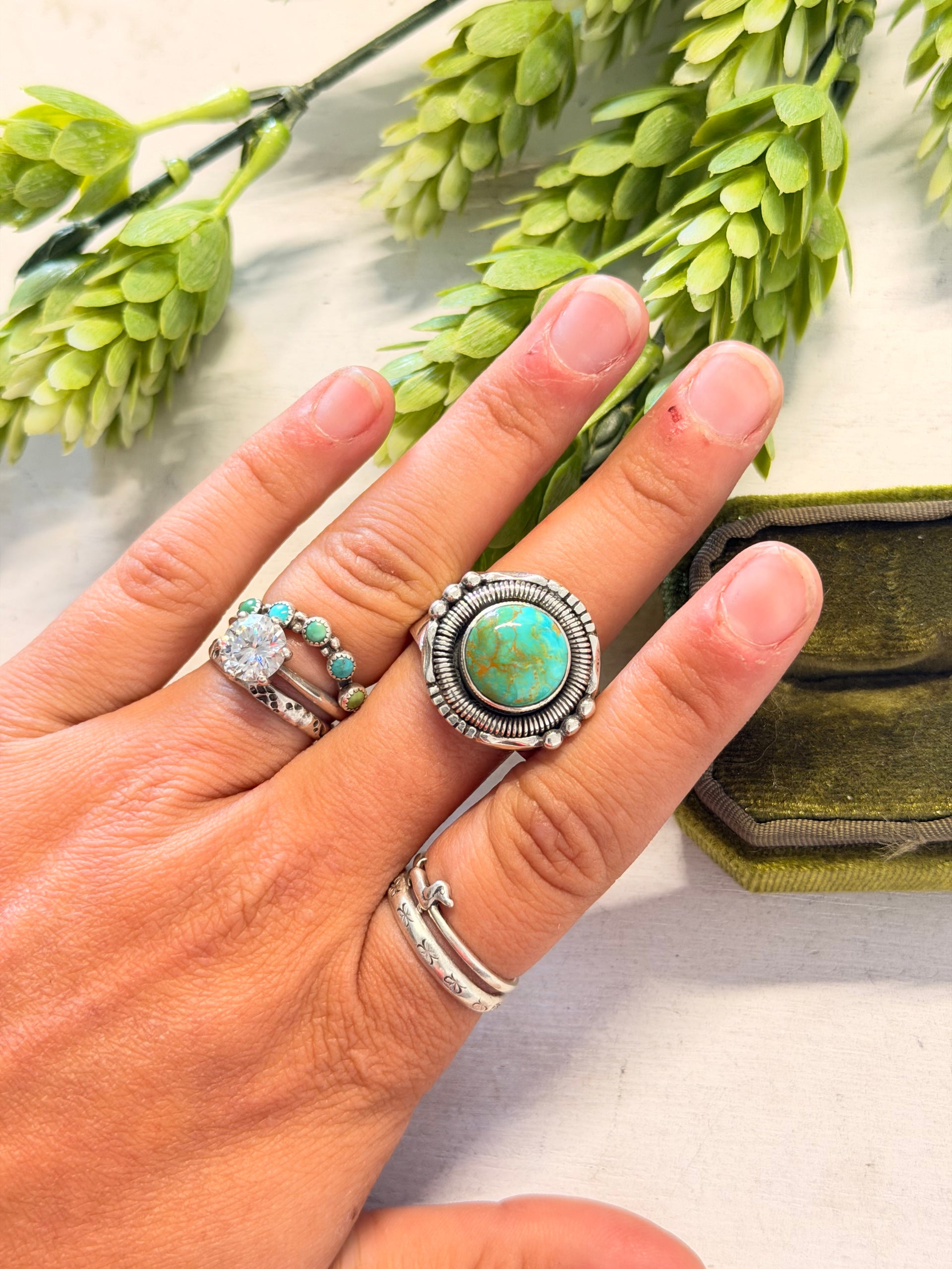 Navajo Made Royston Turquoise & Sterling Silver Ring Size 11.25