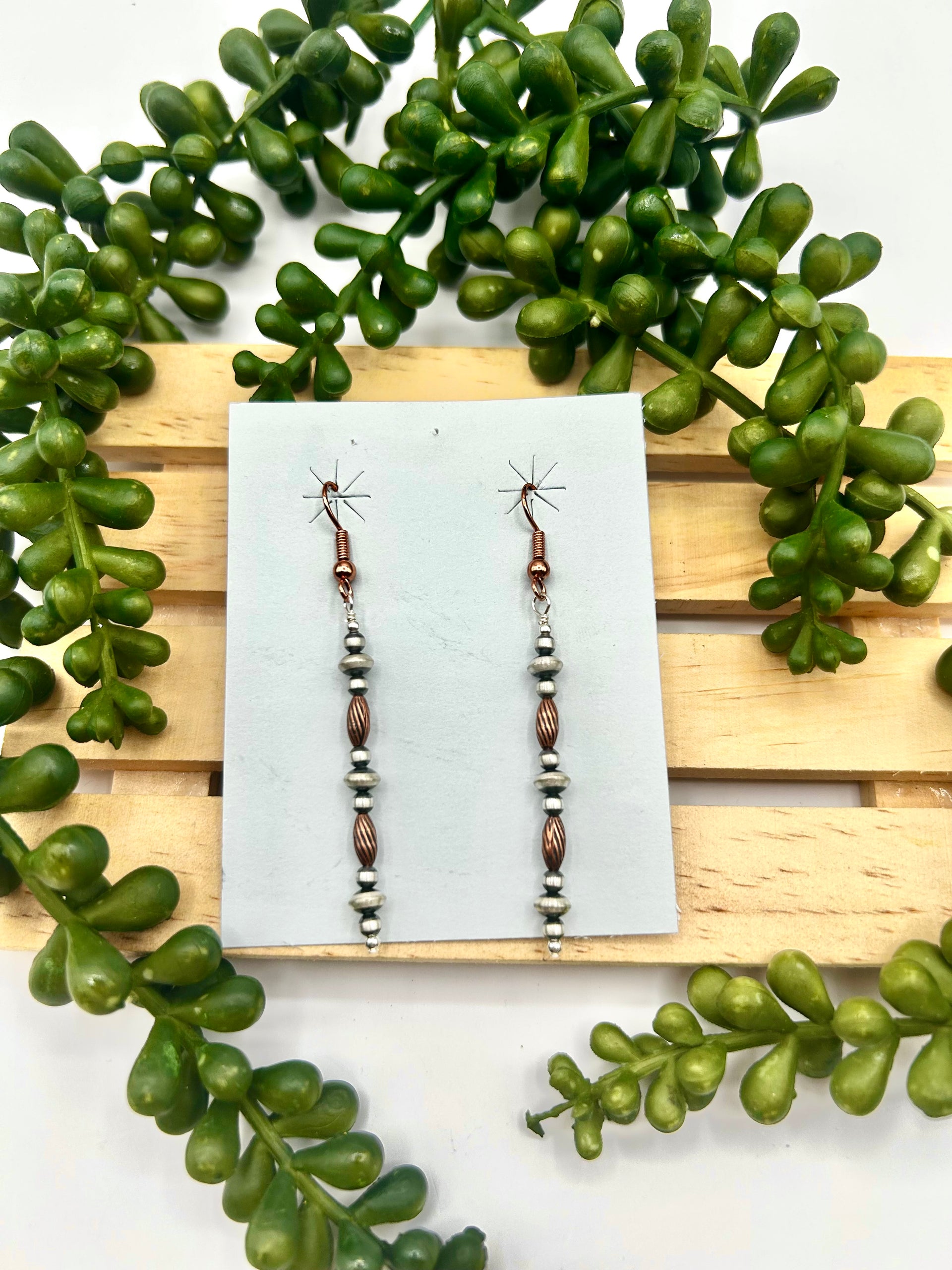 Navajo Made Strung Copper & Sterling Silver Hook Earrings
