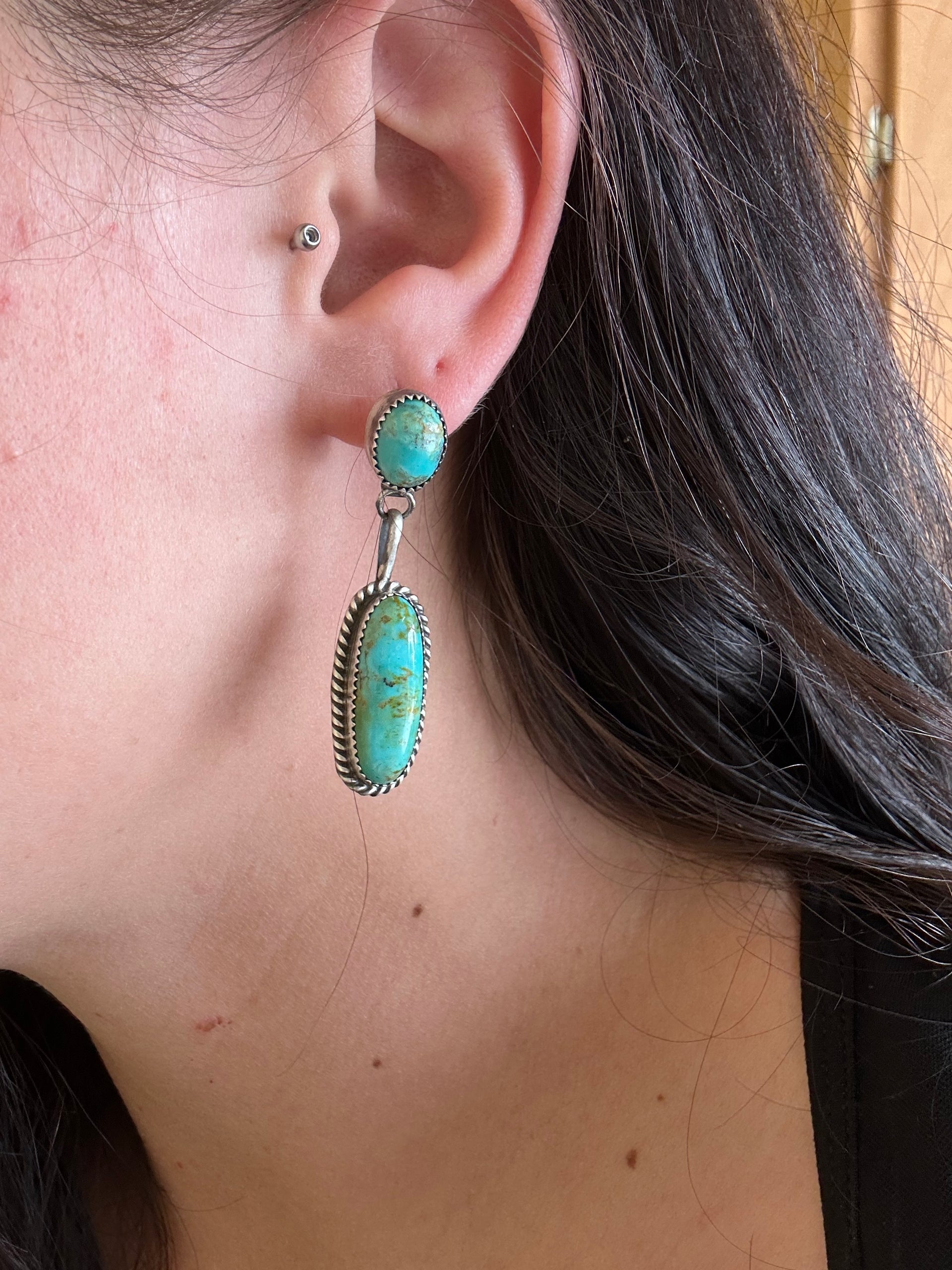 Judith Dixon Kingman Turquoise & Sterling Silver Post Dangle Earrings