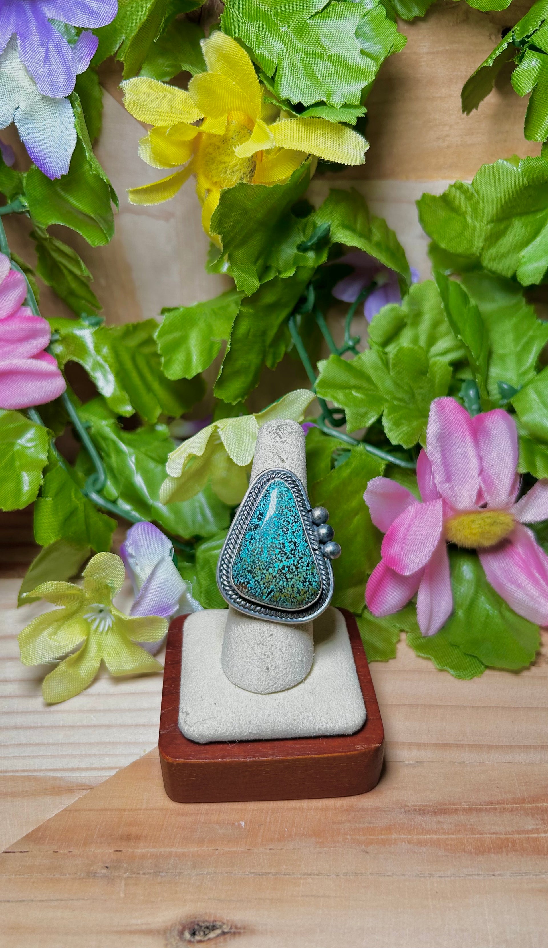 David Bennaly Turquoise Mountain & Sterling Silver Ring Size 7