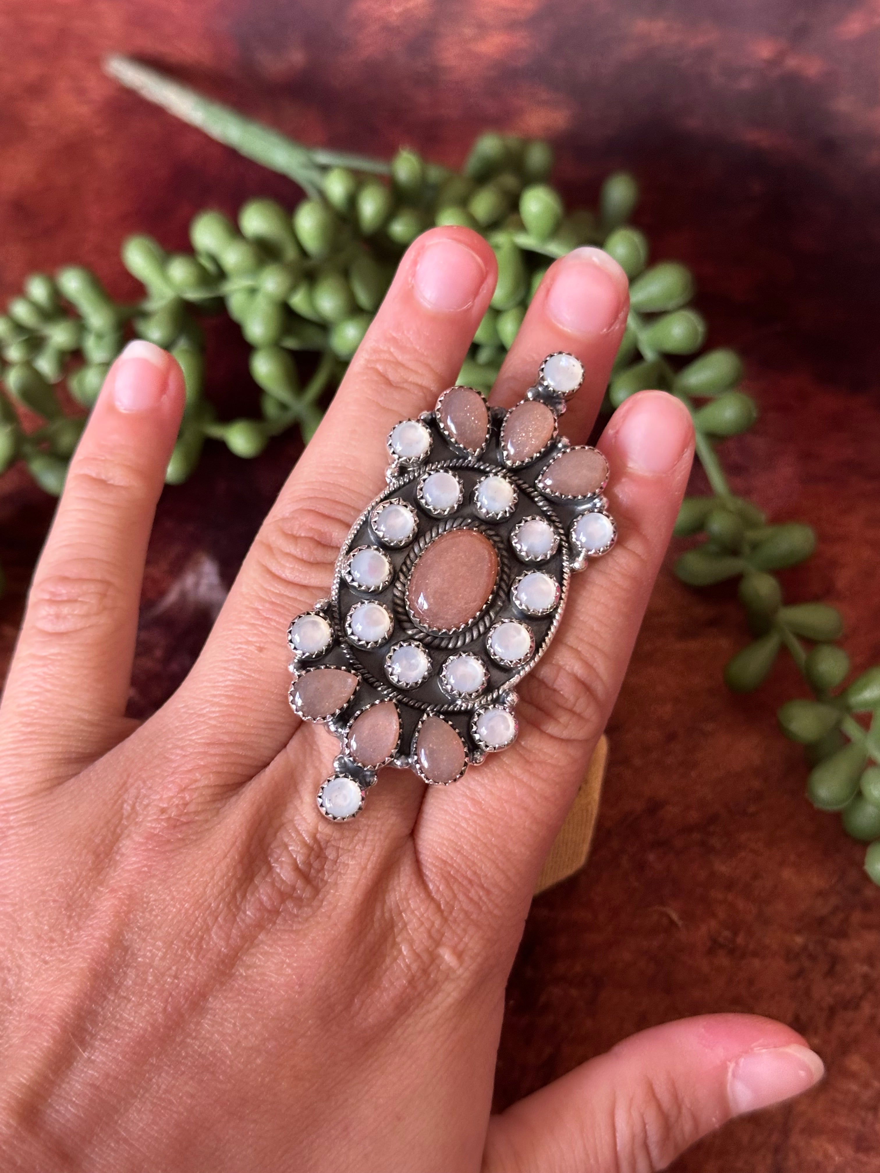 Southwest Handmade Multi Stone & Sterling Silver Adjustable Cluster Ring