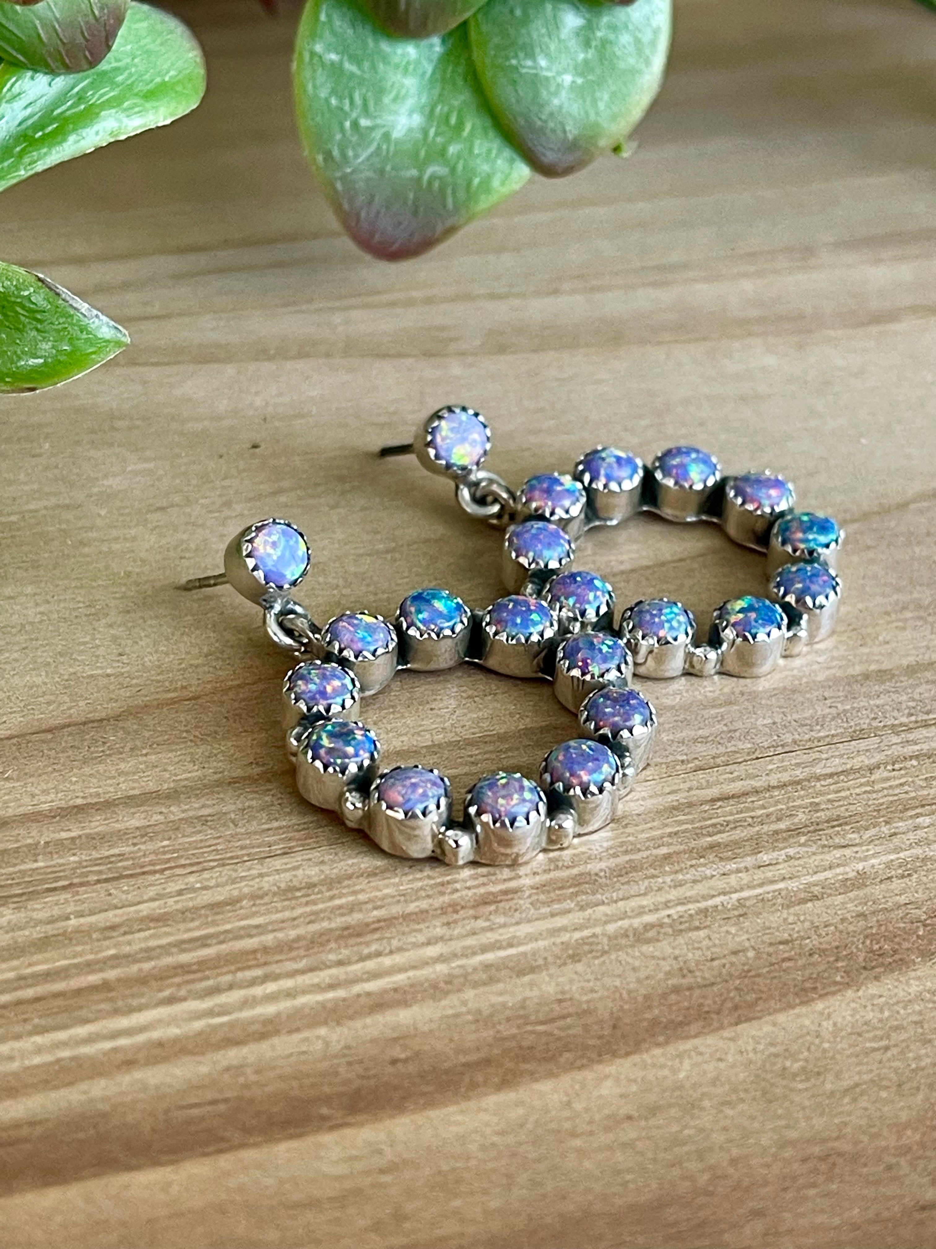 Southwest Handmade Purple Opal Post Circle Earrings
