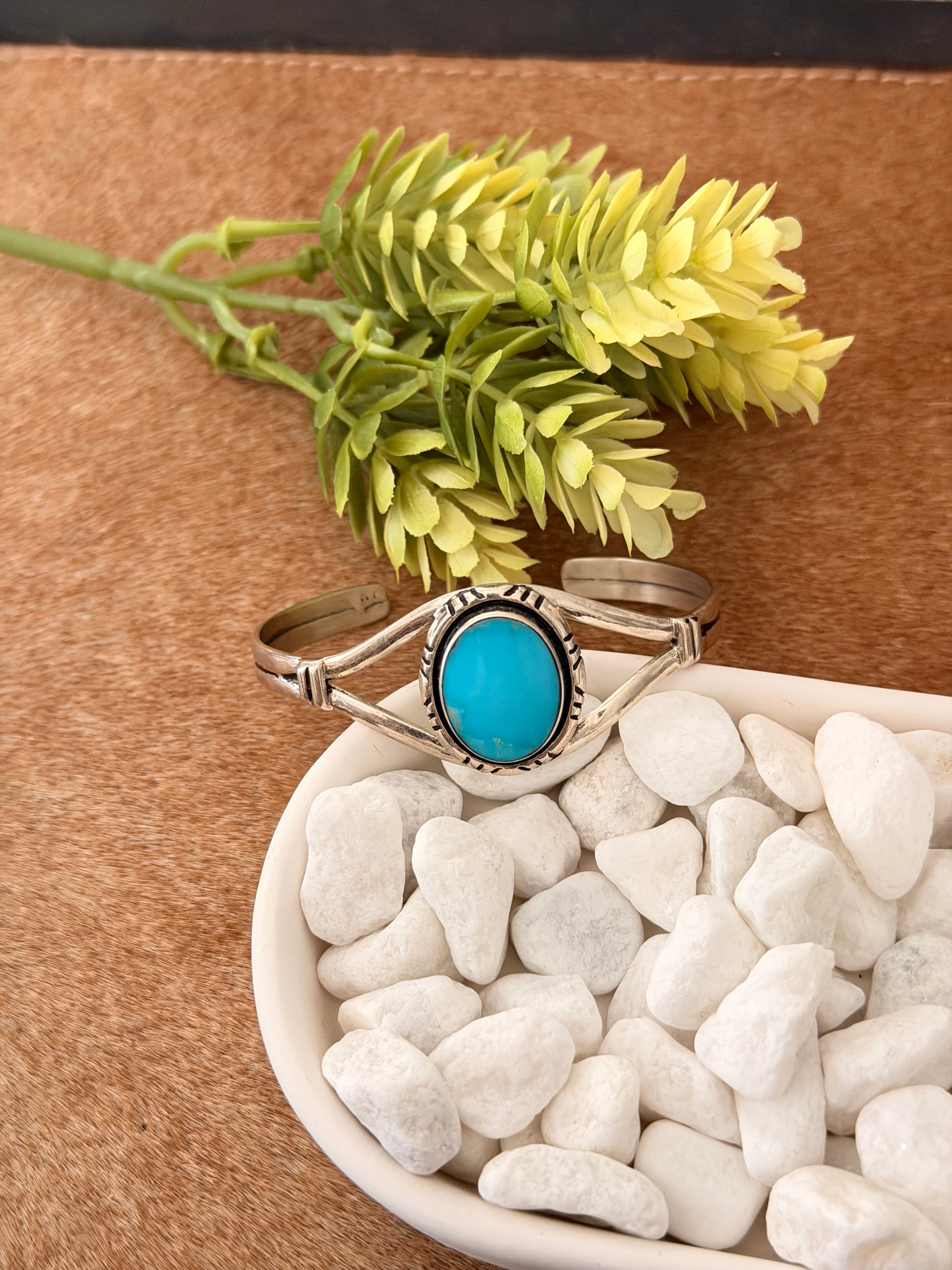 Navajo Made Kingman Turquoise & Sterling Silver Cuff Bracelet