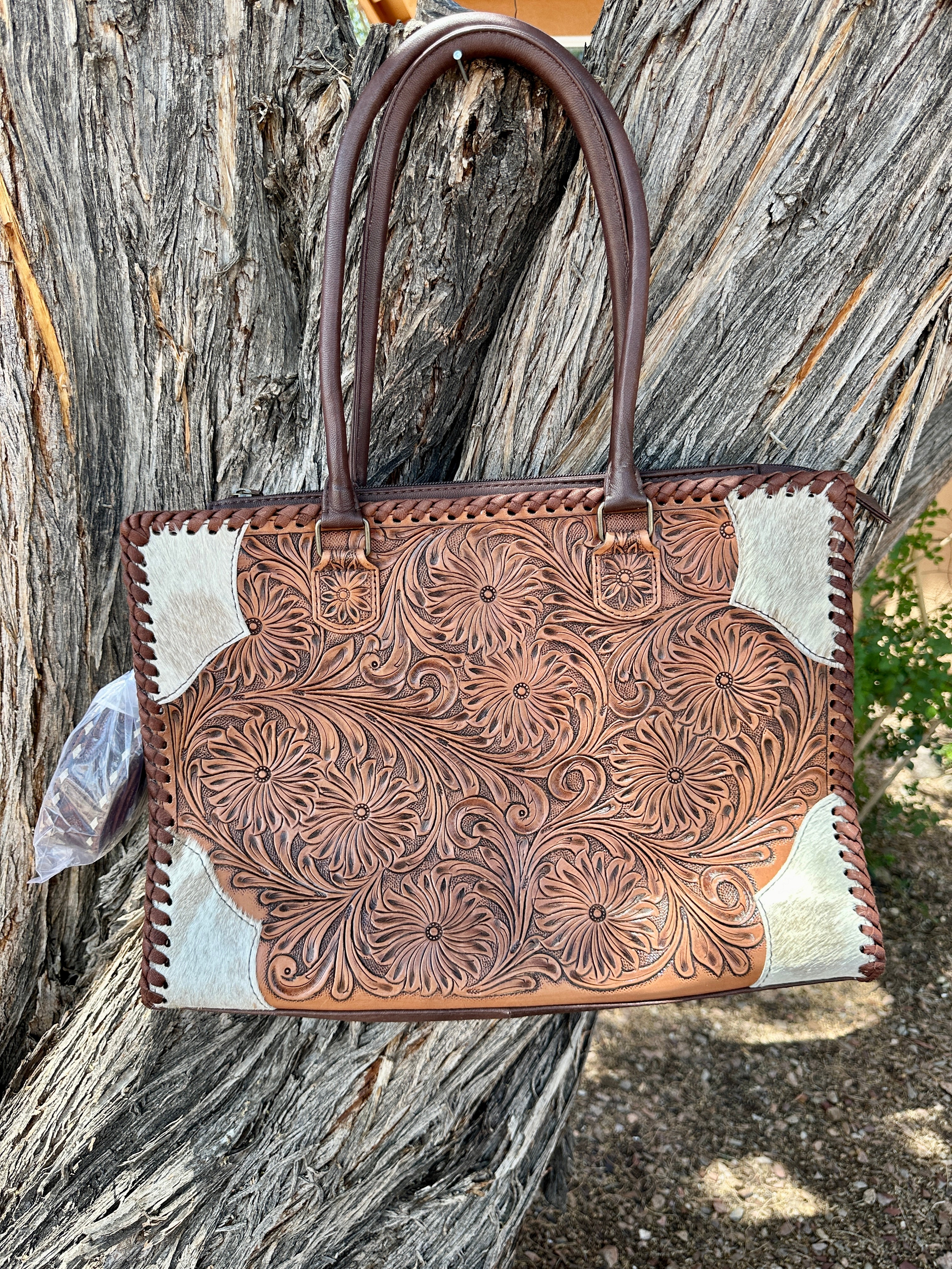 Genuine Tooled Leather & Cowhide Purse