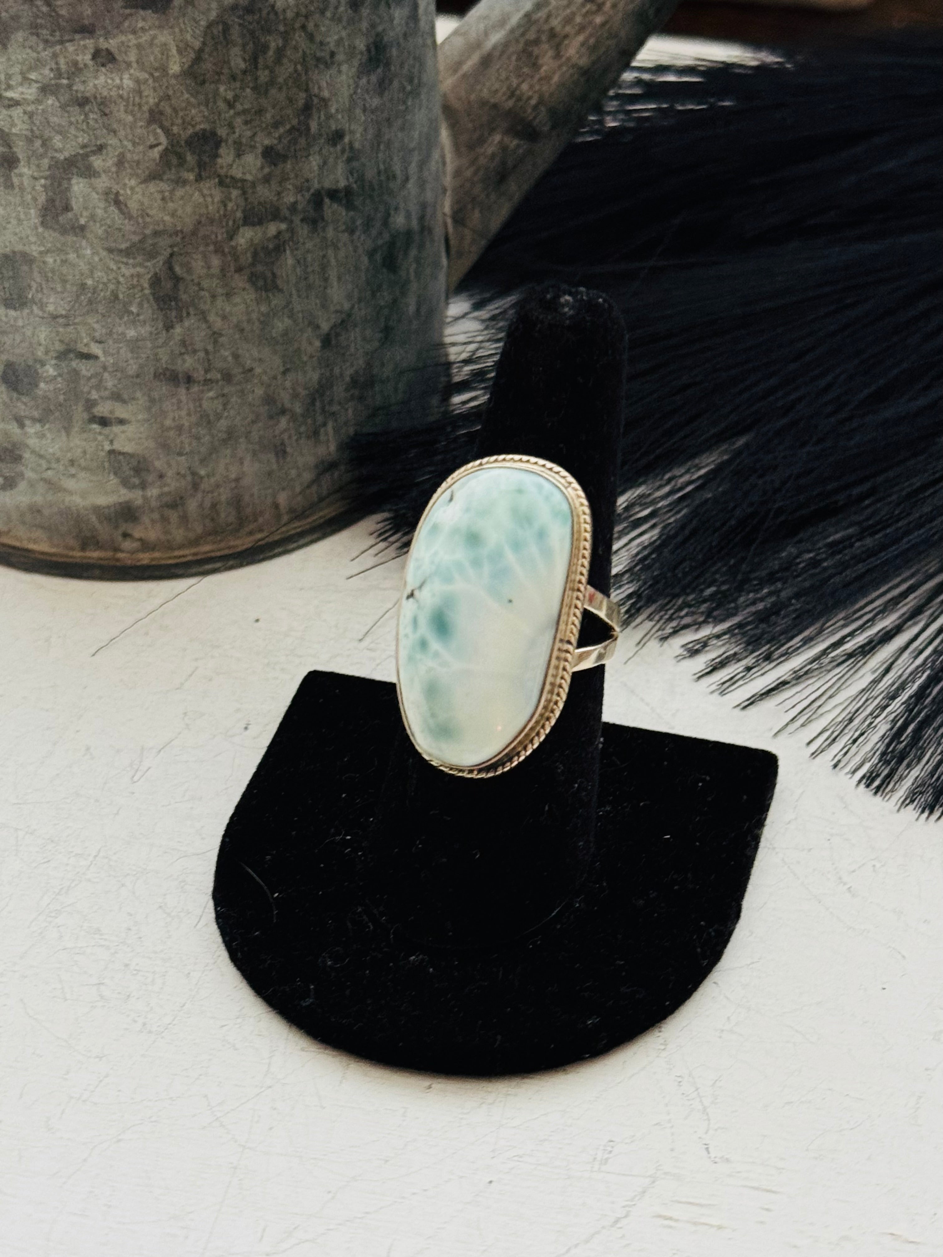 Southwest Handmade Larimar & Sterling Silver Ring Size 7.5