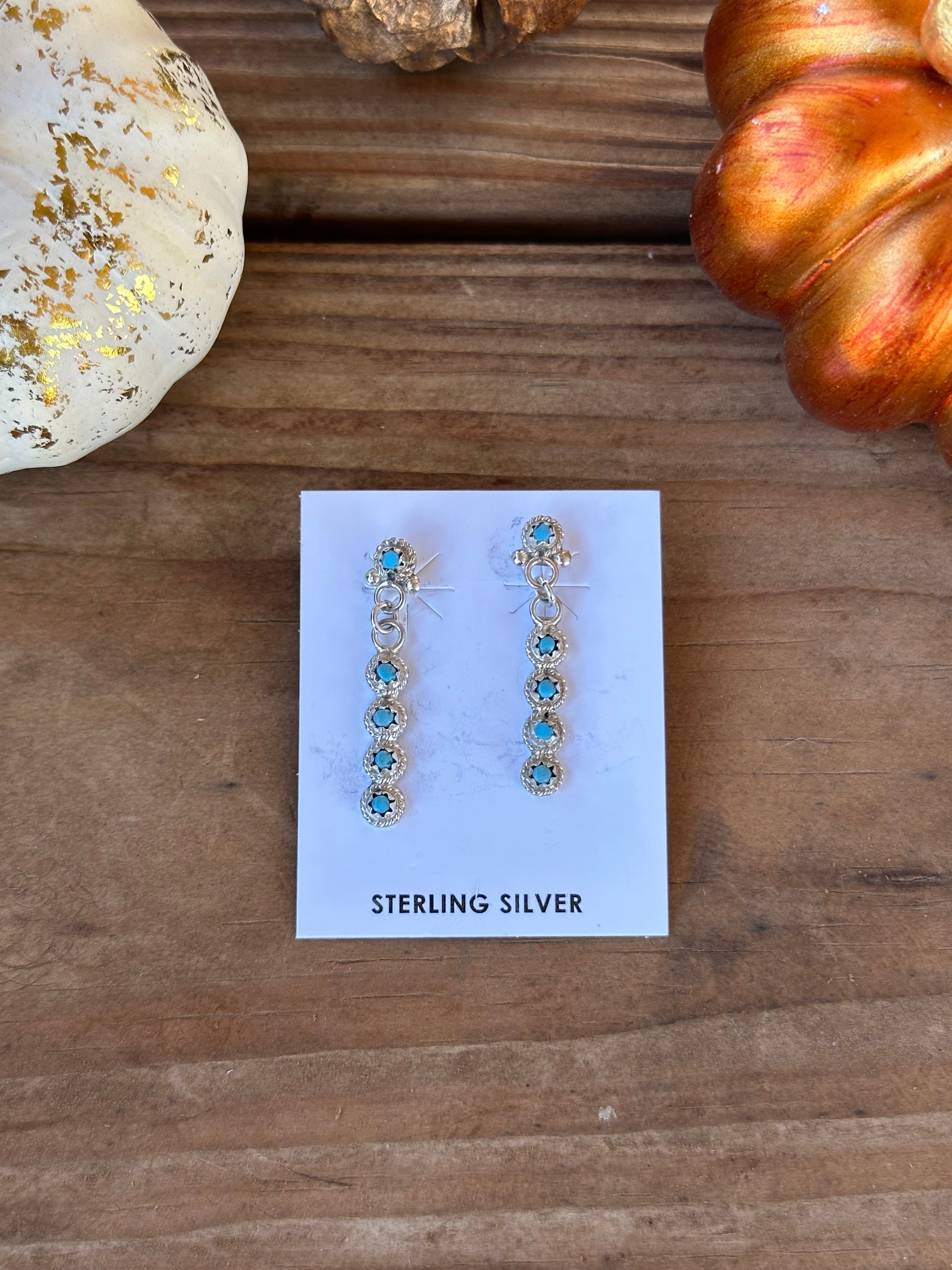 Navajo Handmade Sterling Silver Post Dangle Earrings