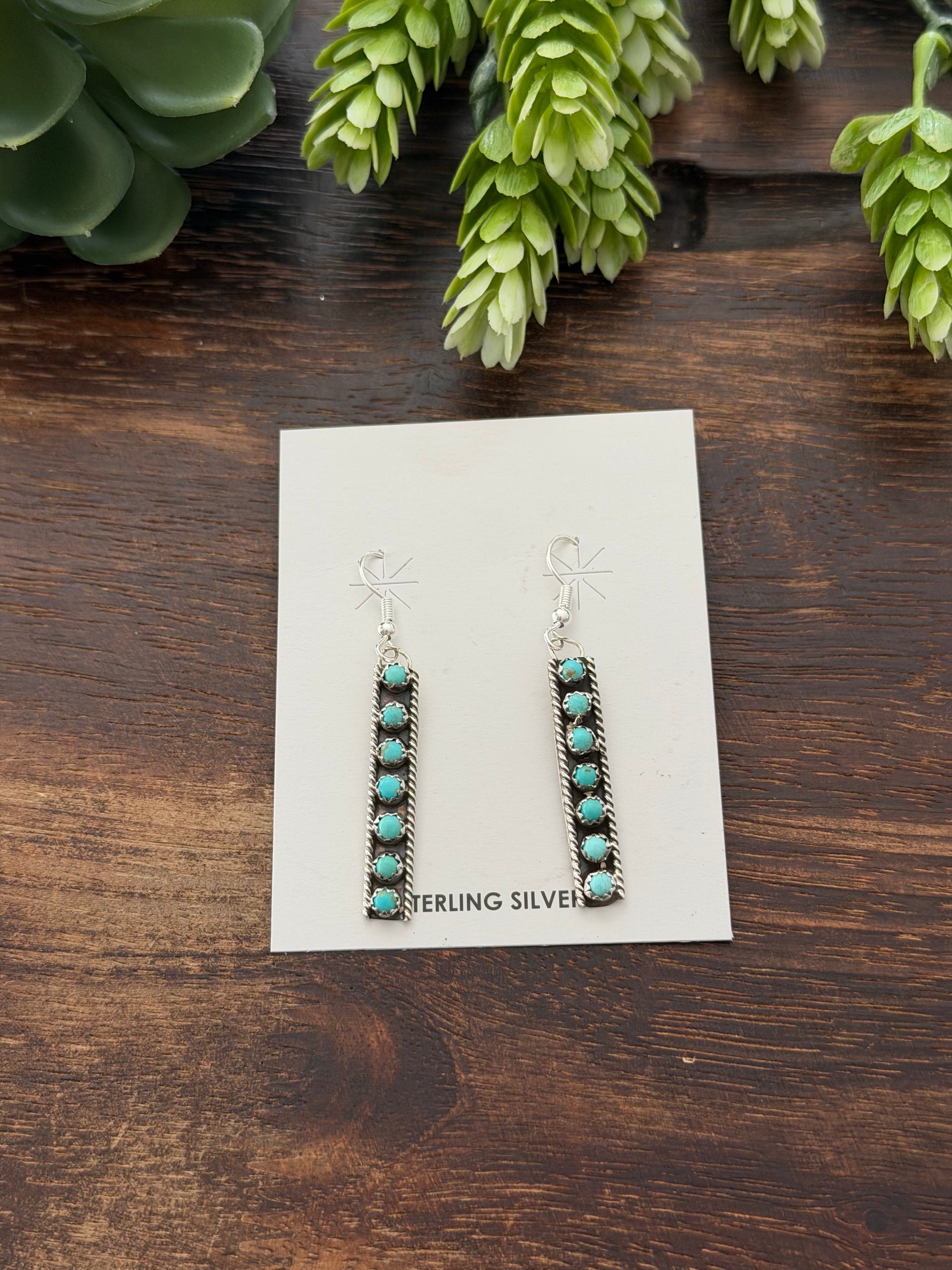 Esther White Turquoise & Sterling Silver Dangle Earrings