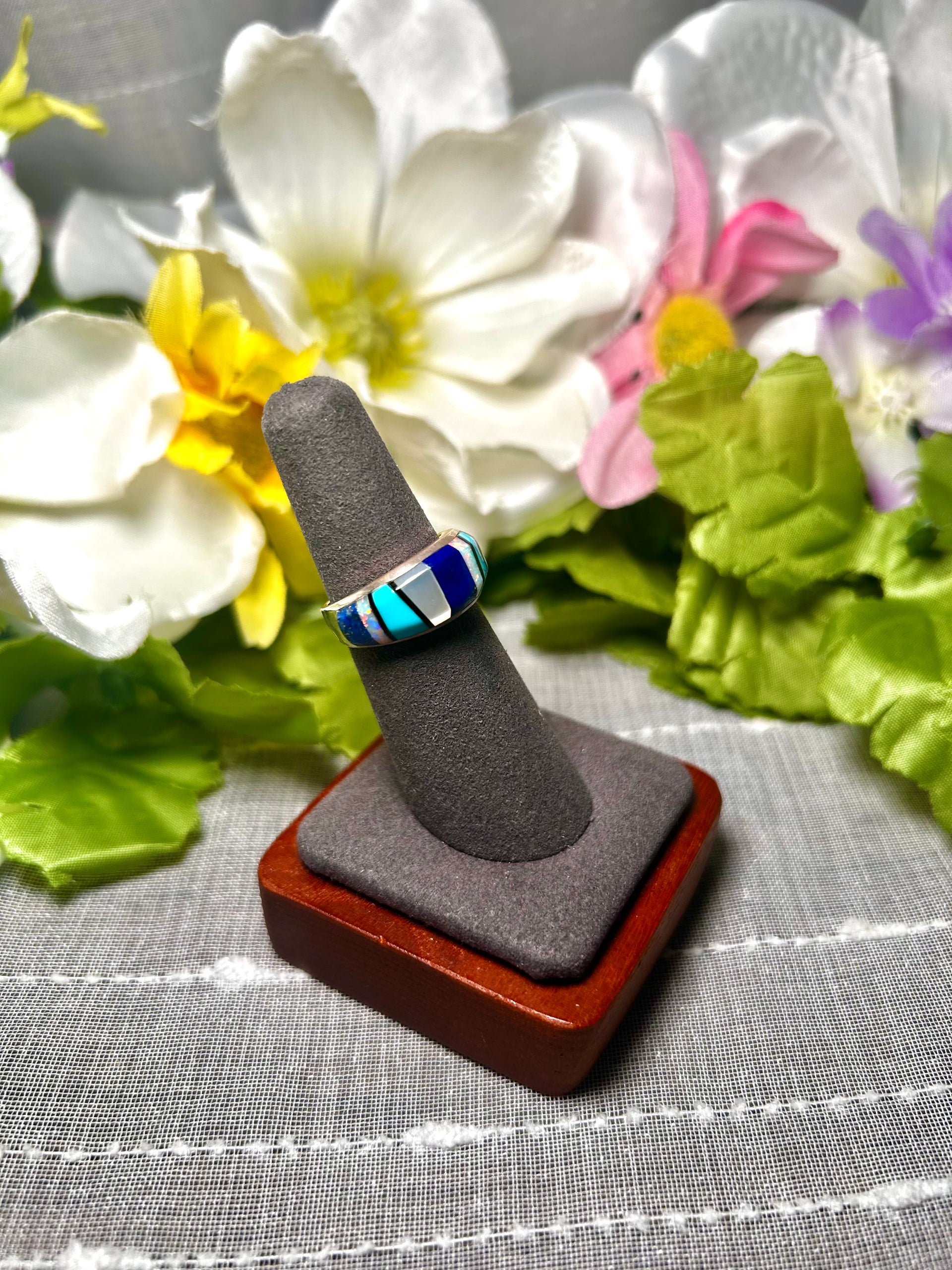 Navajo Made Multi Stone & Sterling Silver Ring