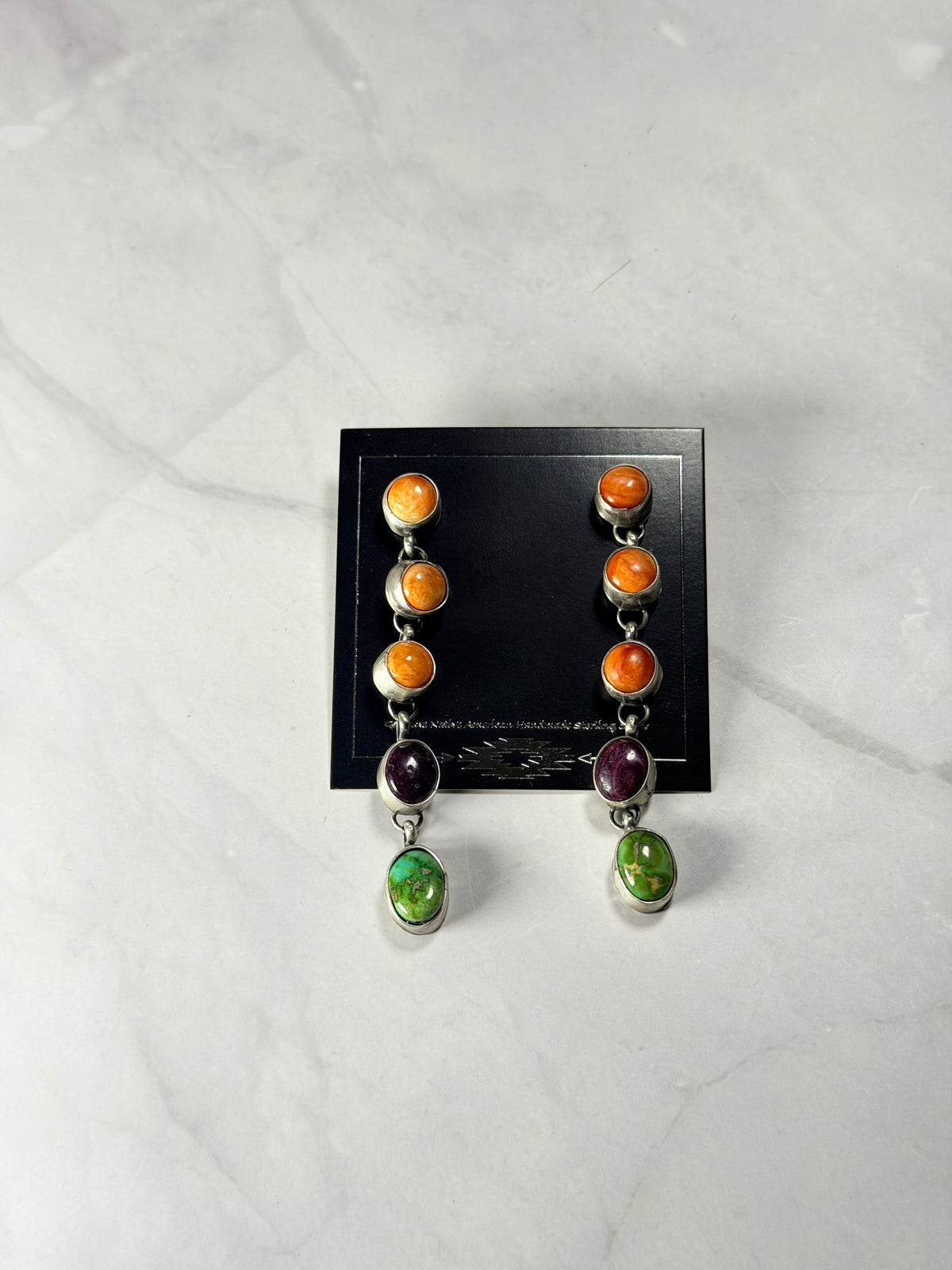 Navajo Made Multi Stone & Sterling Silver Post Dangle Earrings
