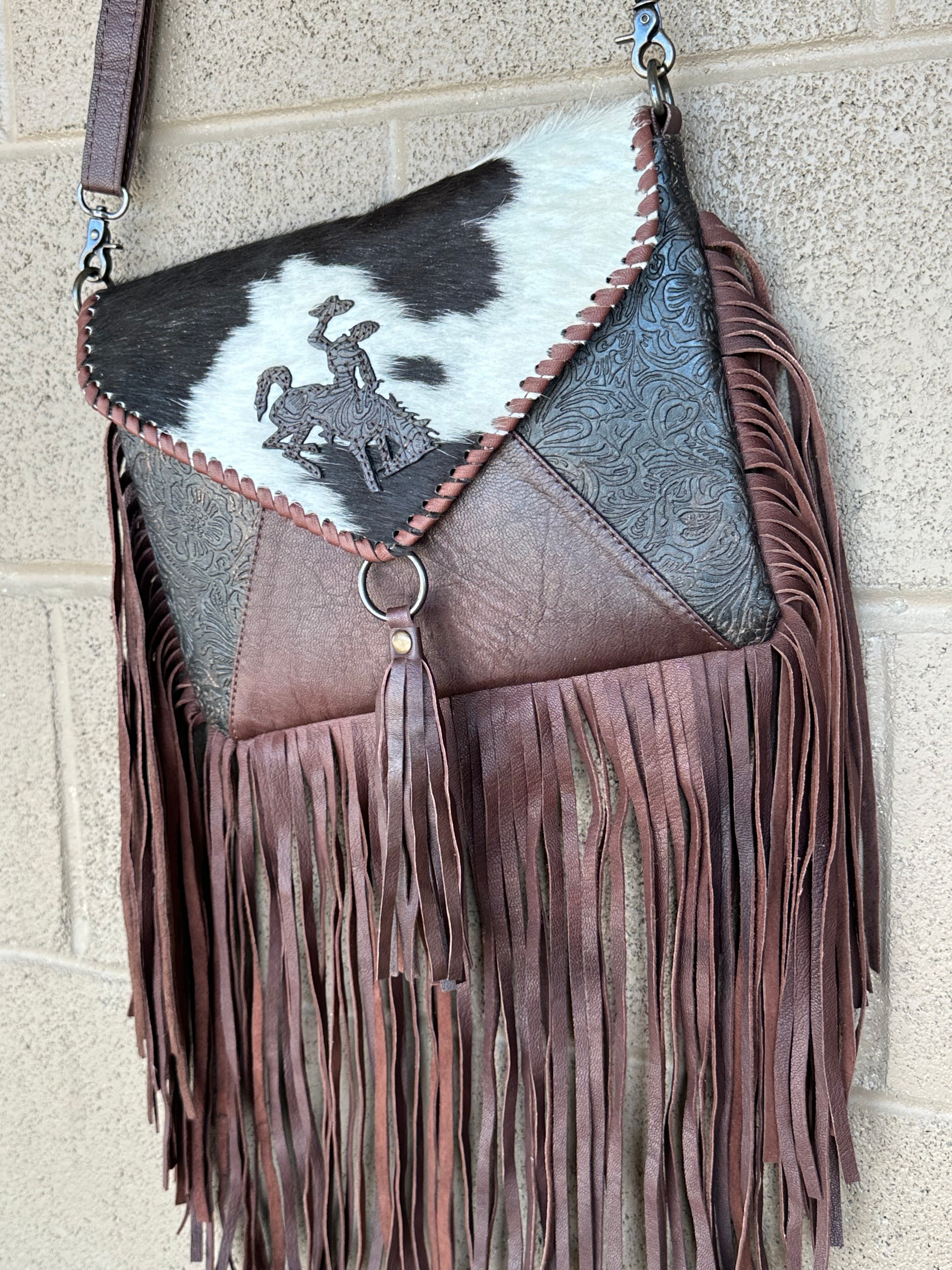 Genuine Tooled Leather & Cowhide Fringe Purse