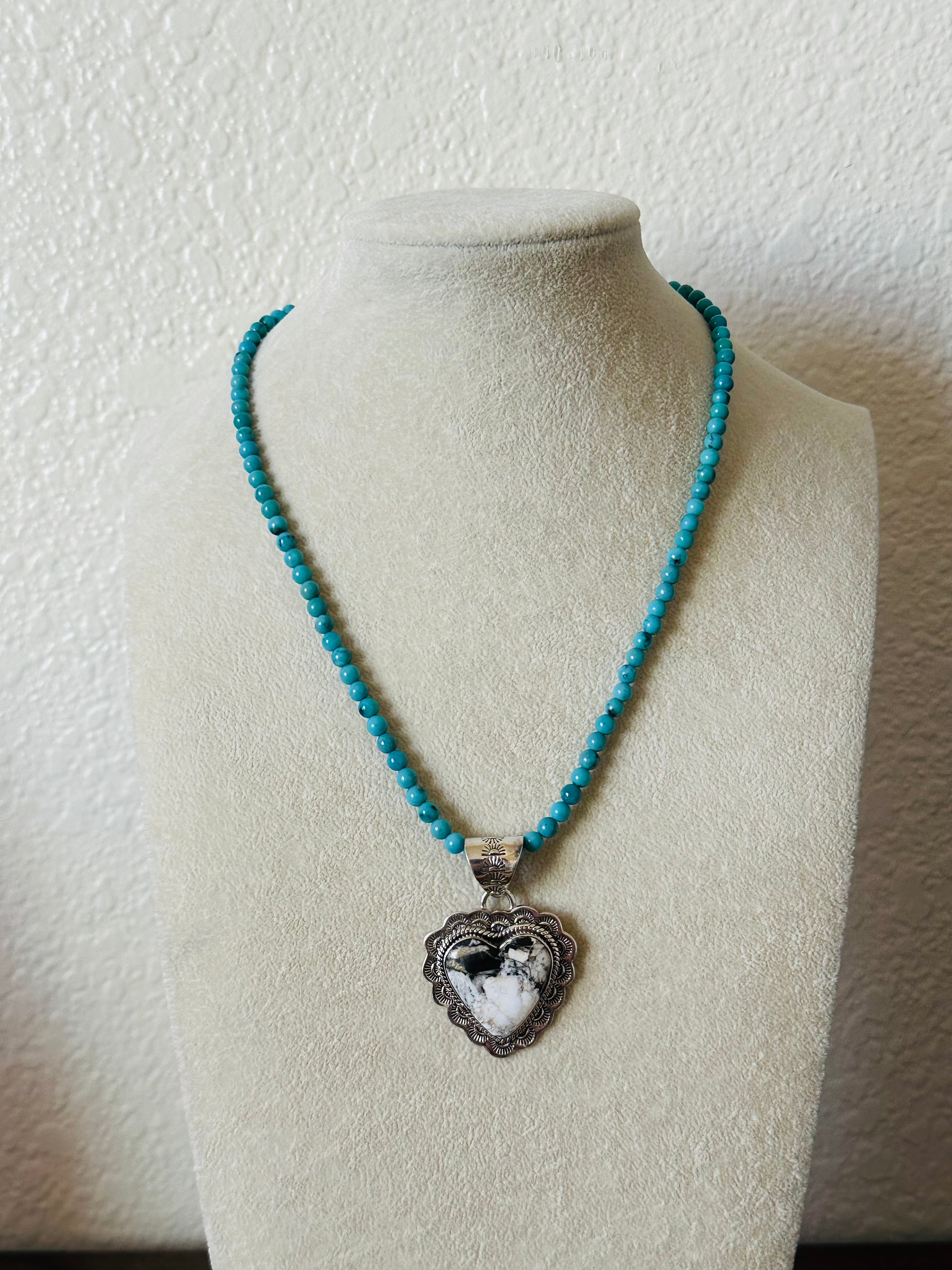 Southwest Handmade White Buffalo & Sterling Silver Heart Pendant