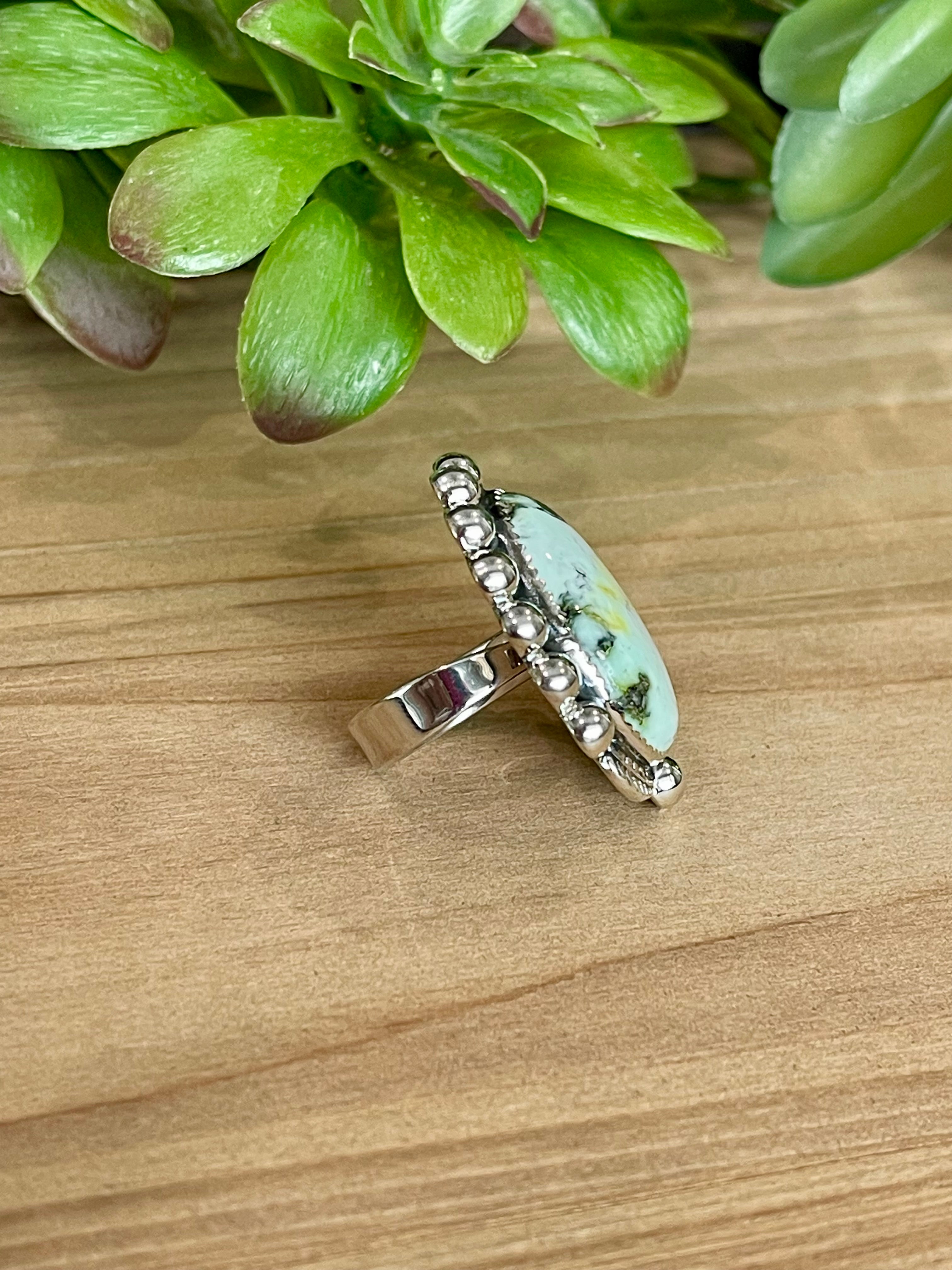 Southwest Handmade Palomino Variscite & Sterling Silver Adjustable Ring