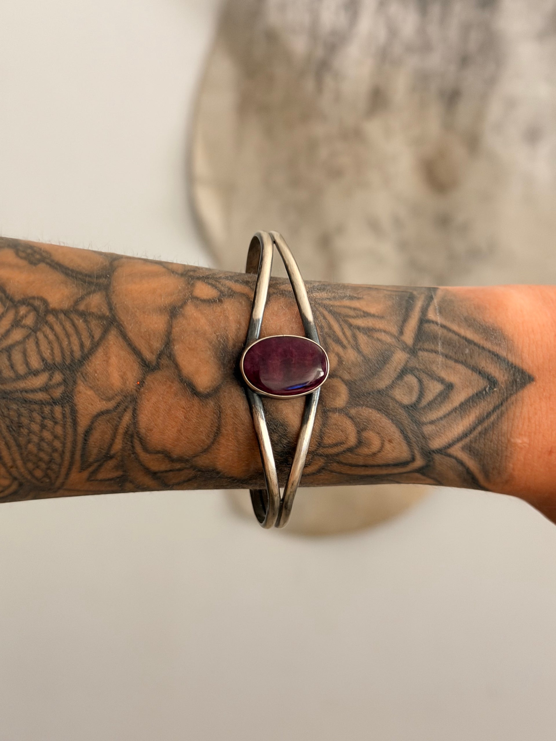 Dave Skeets Purple Spiny Oyster & Sterling Silver Cuff Bracelet
