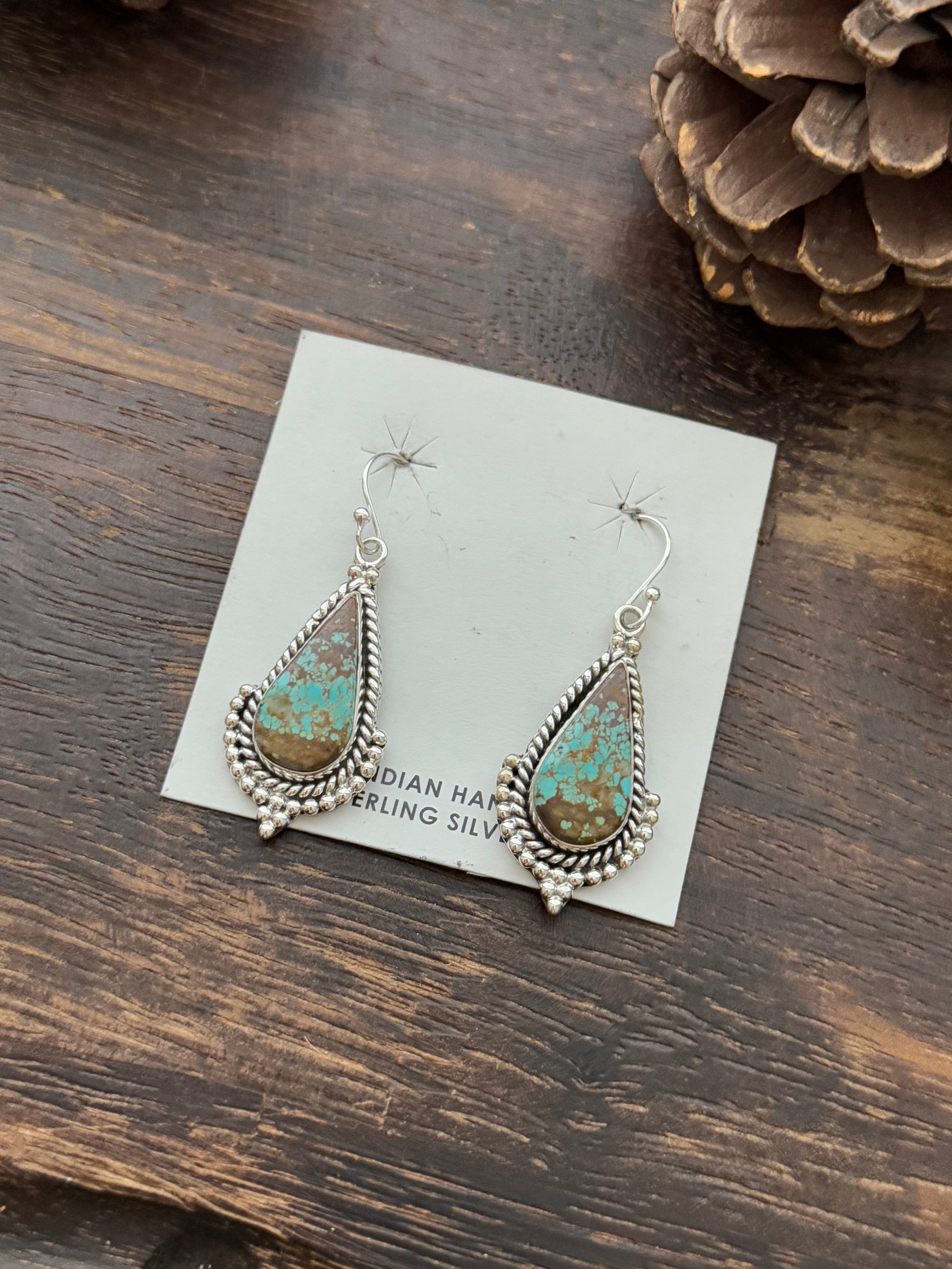 Southwest Handmade #8 Turquoise & Sterling Silver Dangle Earrings