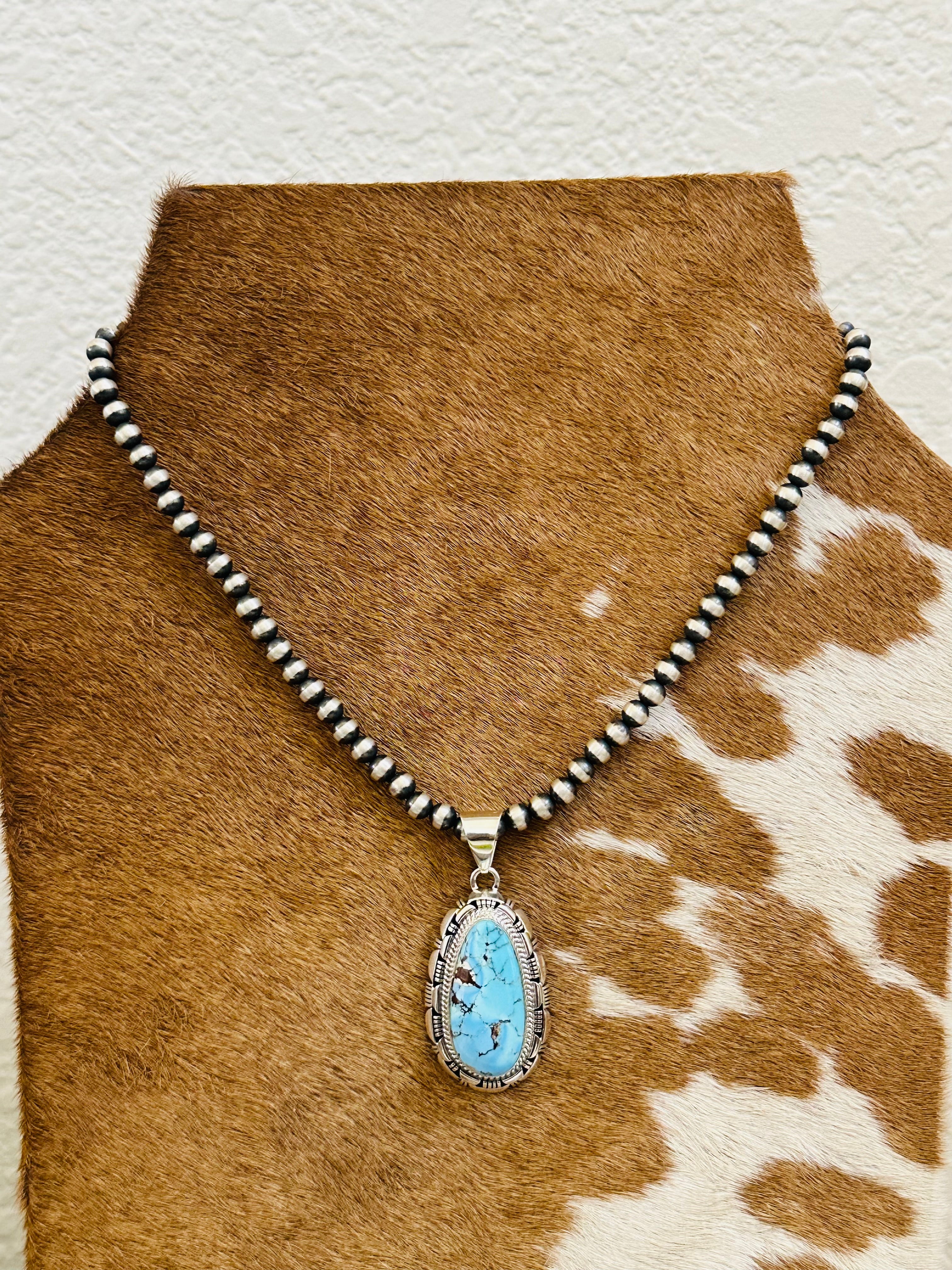 Larry Moses Yazzie Golden Hills Turquoise & Sterling Silver Pendant