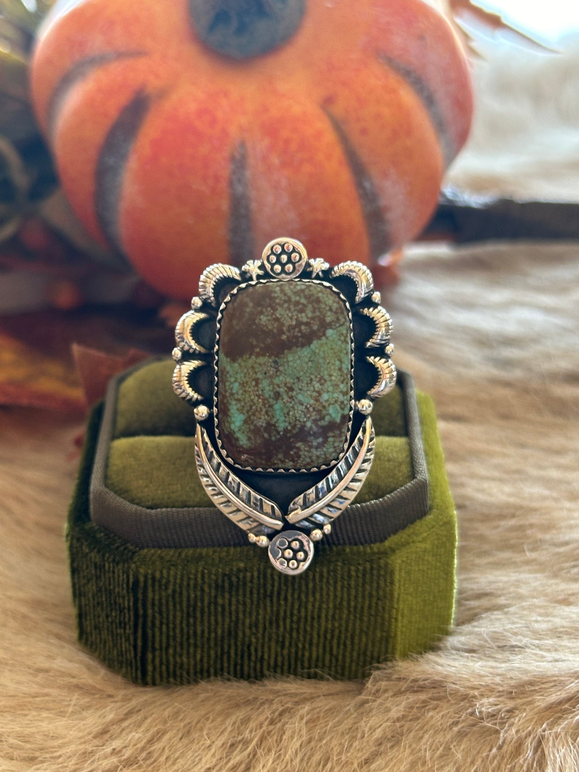 Southwest Handmade #8 Turquoise & Sterling Silver Adjustable Ring