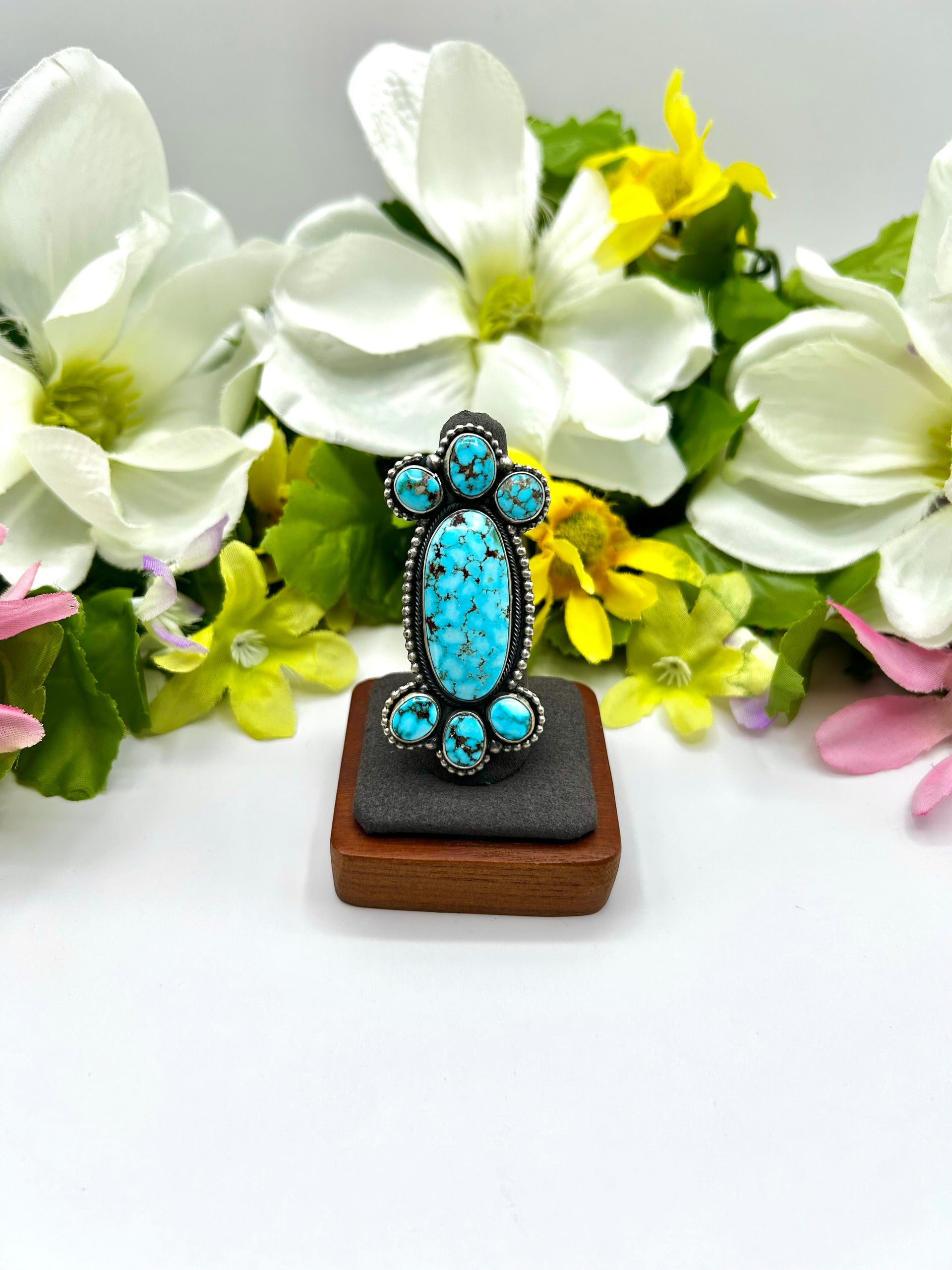 Rena Shelly Highgrade Kingman Turquoise & Sterling Silver Adjustable Ring