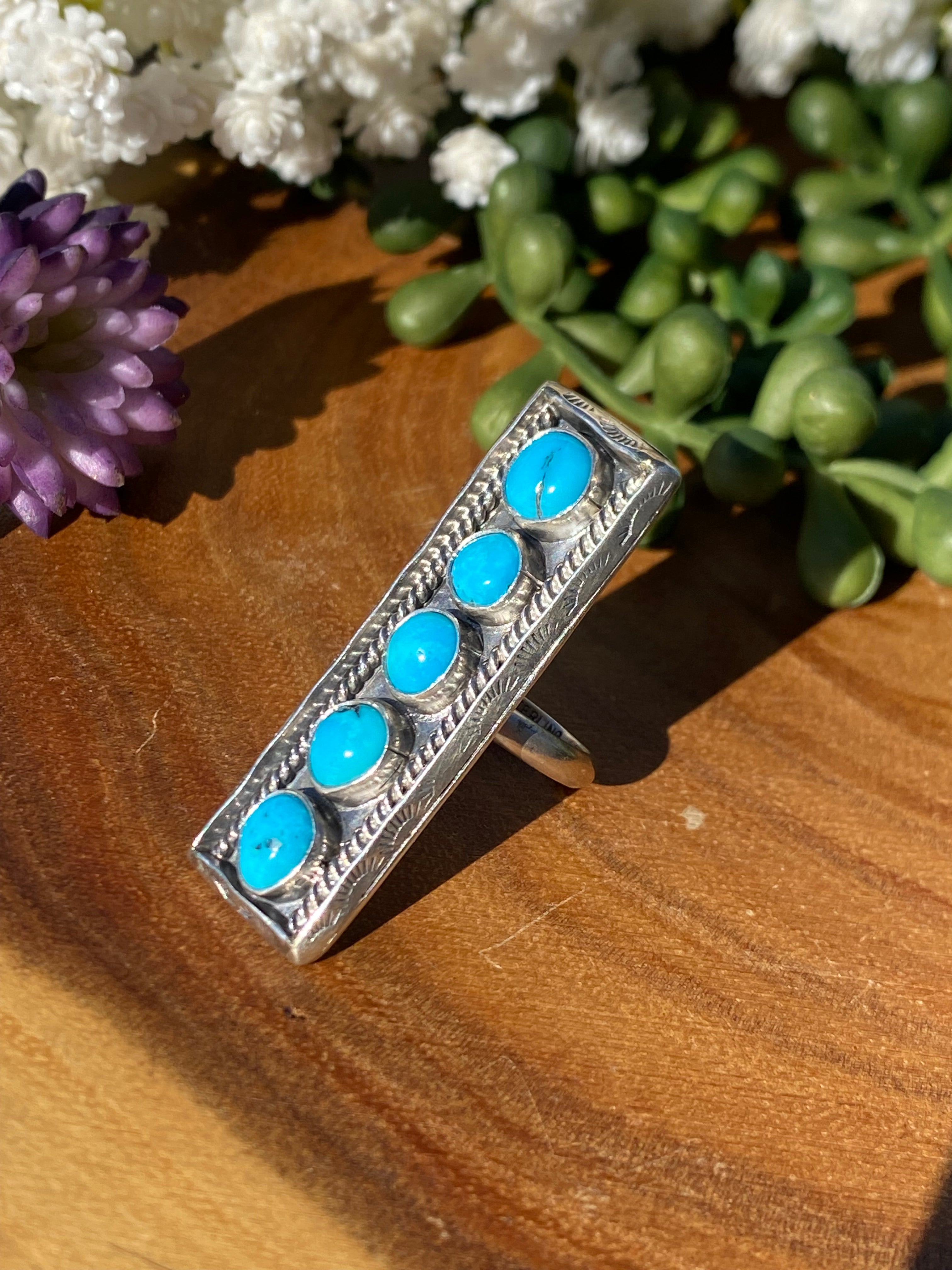 Navajo Kingman Turquoise & Sterling Silver Adjustable Ring