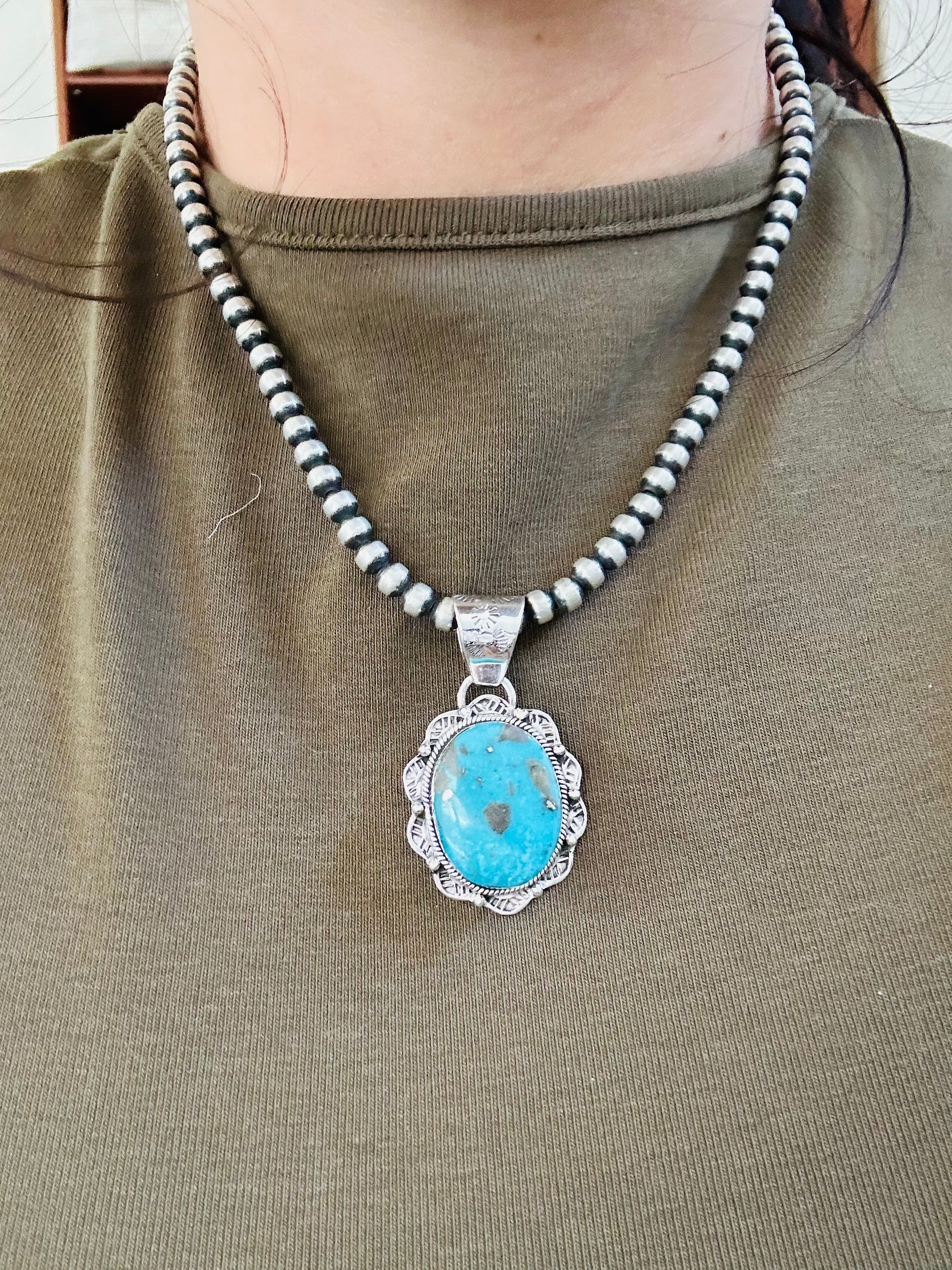 Southwest Handmade Blue Ridge Turquoise & Sterling Silver Pendant