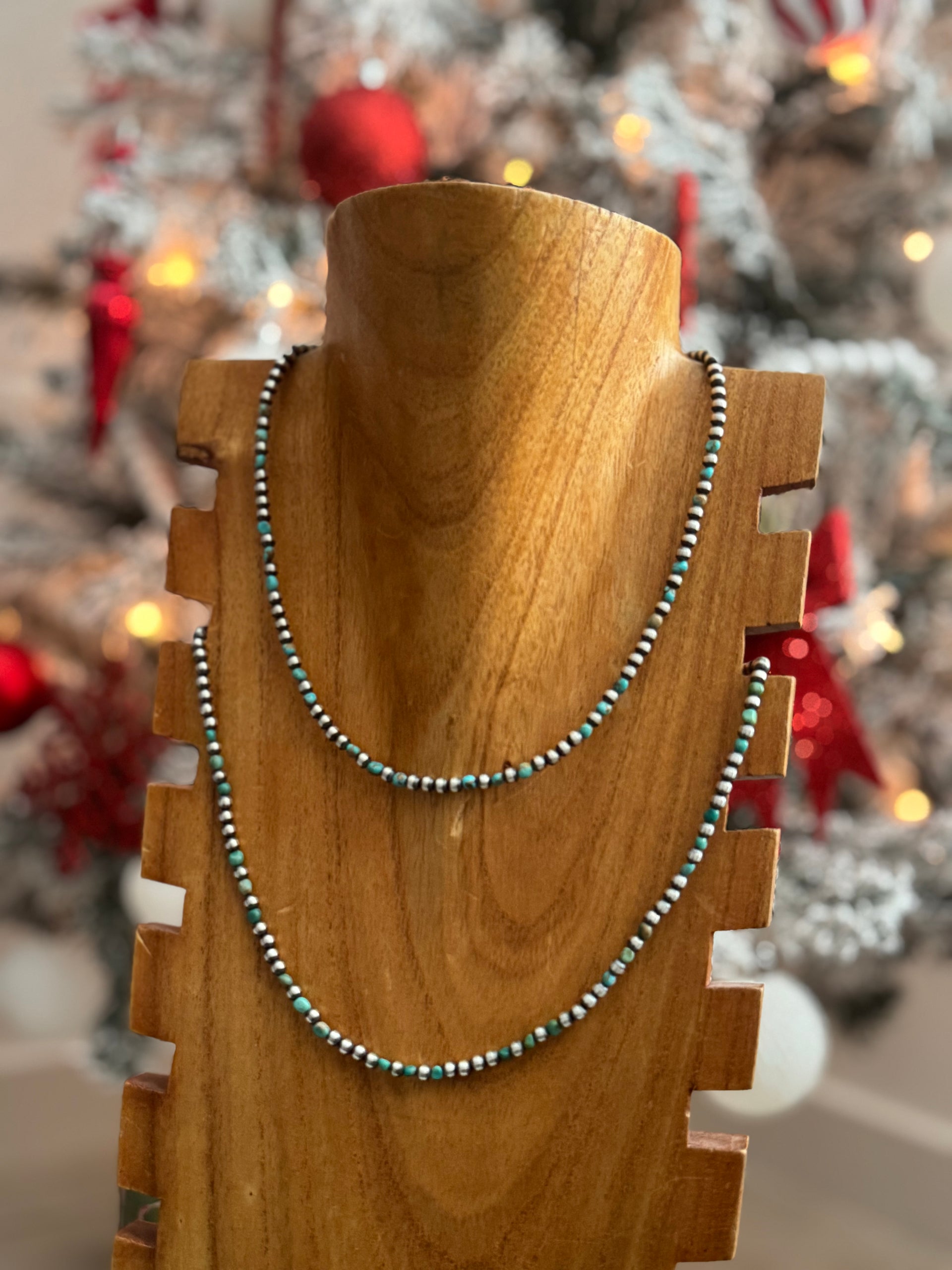 Navajo Strung Kingman Turquoise & Sterling Silver Beaded Pearl Necklace