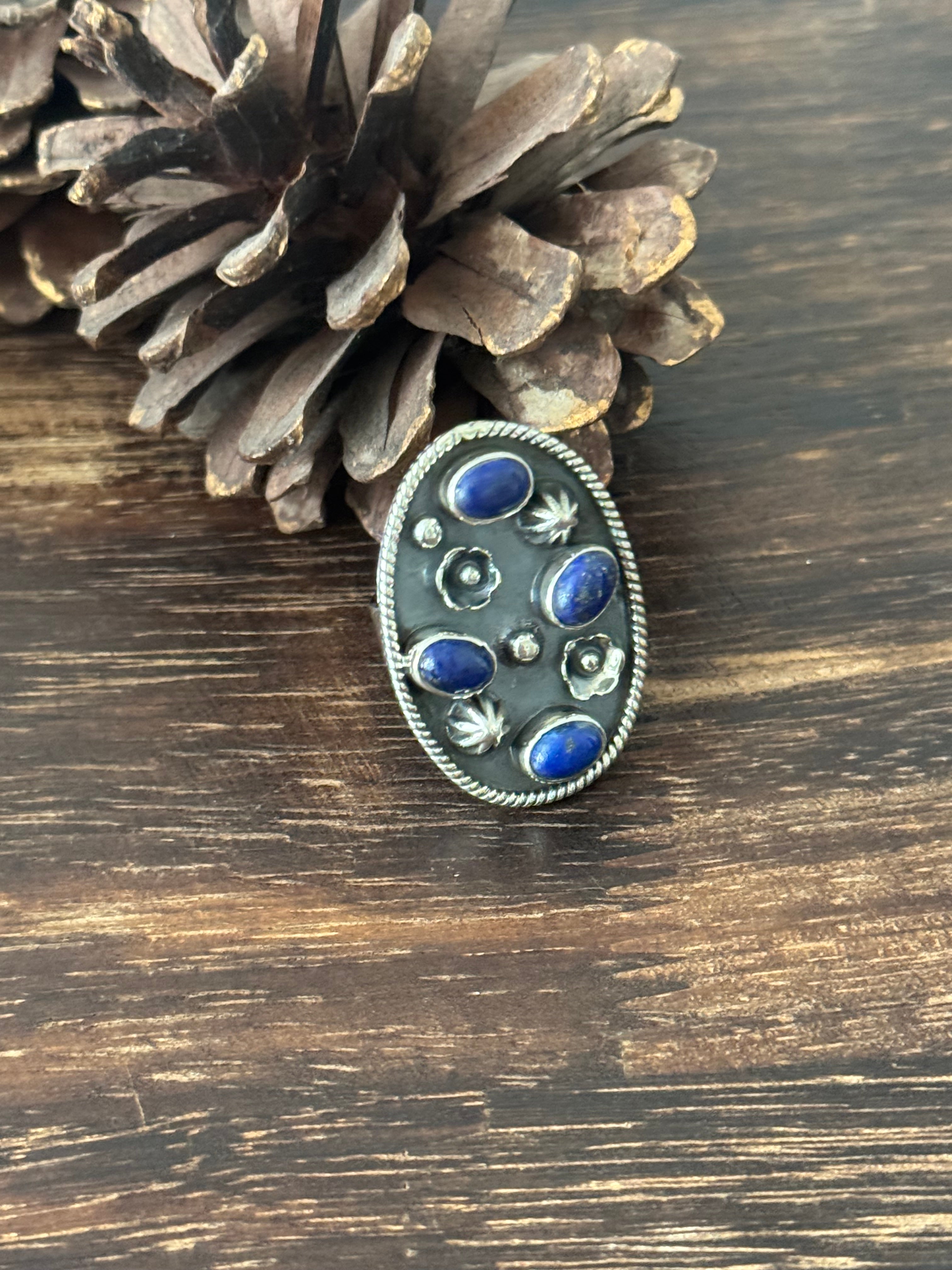 Southwest Handmade Lapis & Sterling Silver Adjustable Ring