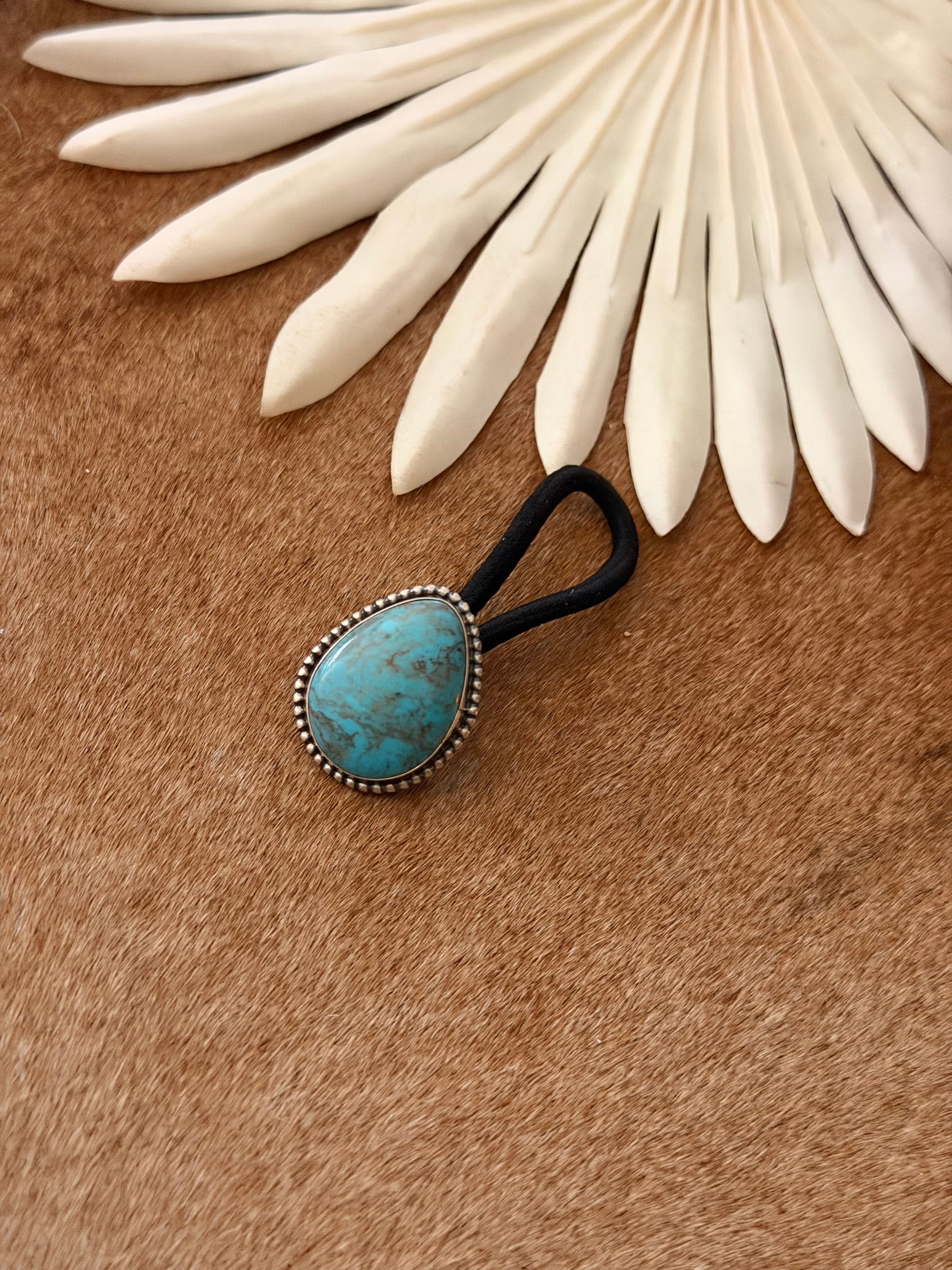 Navajo Made Kingman Turquoise & Sterling Silver Hair Tie