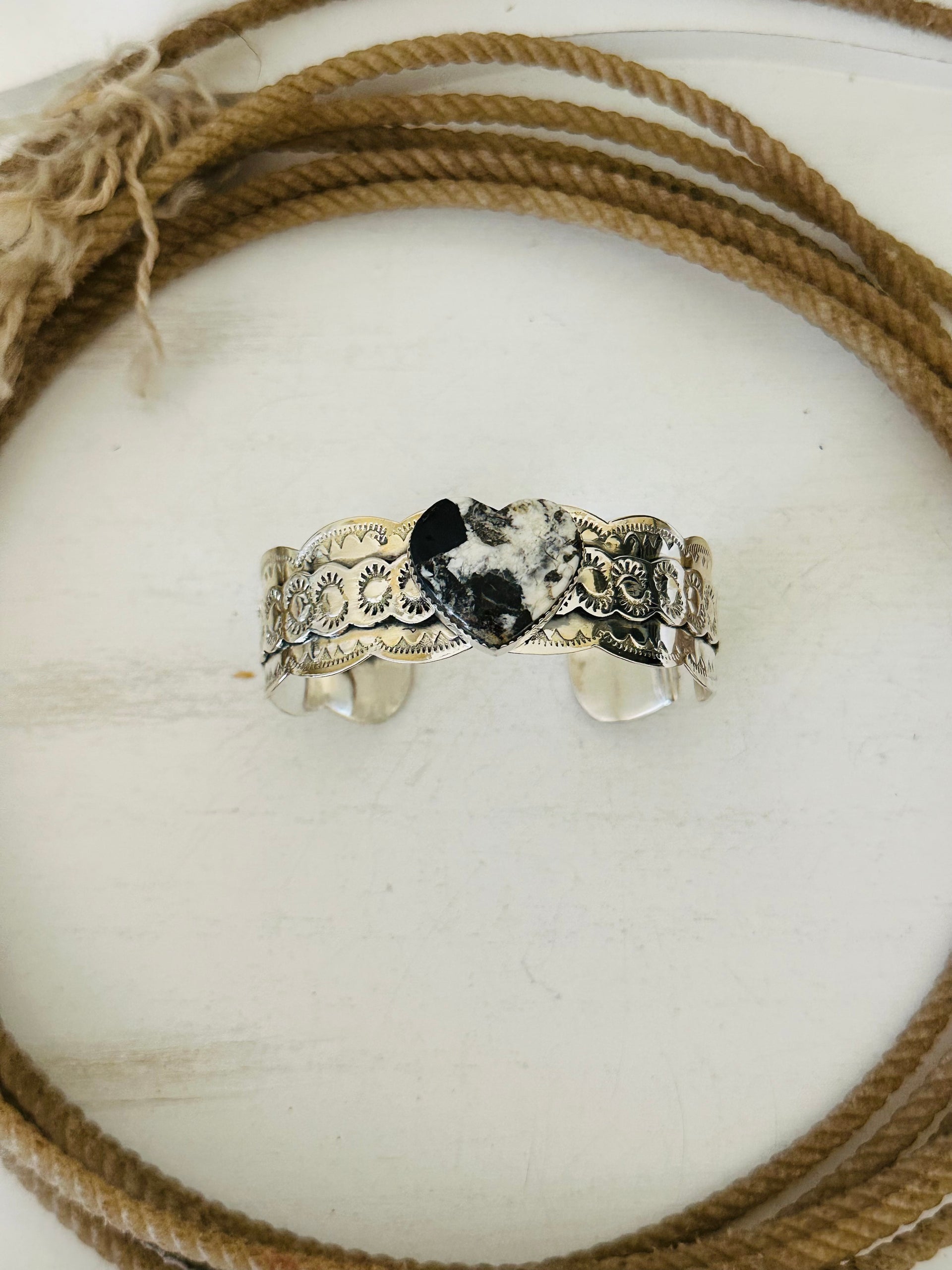 Southwest Made White Buffalo & Sterling Silver Cuff Bracelet