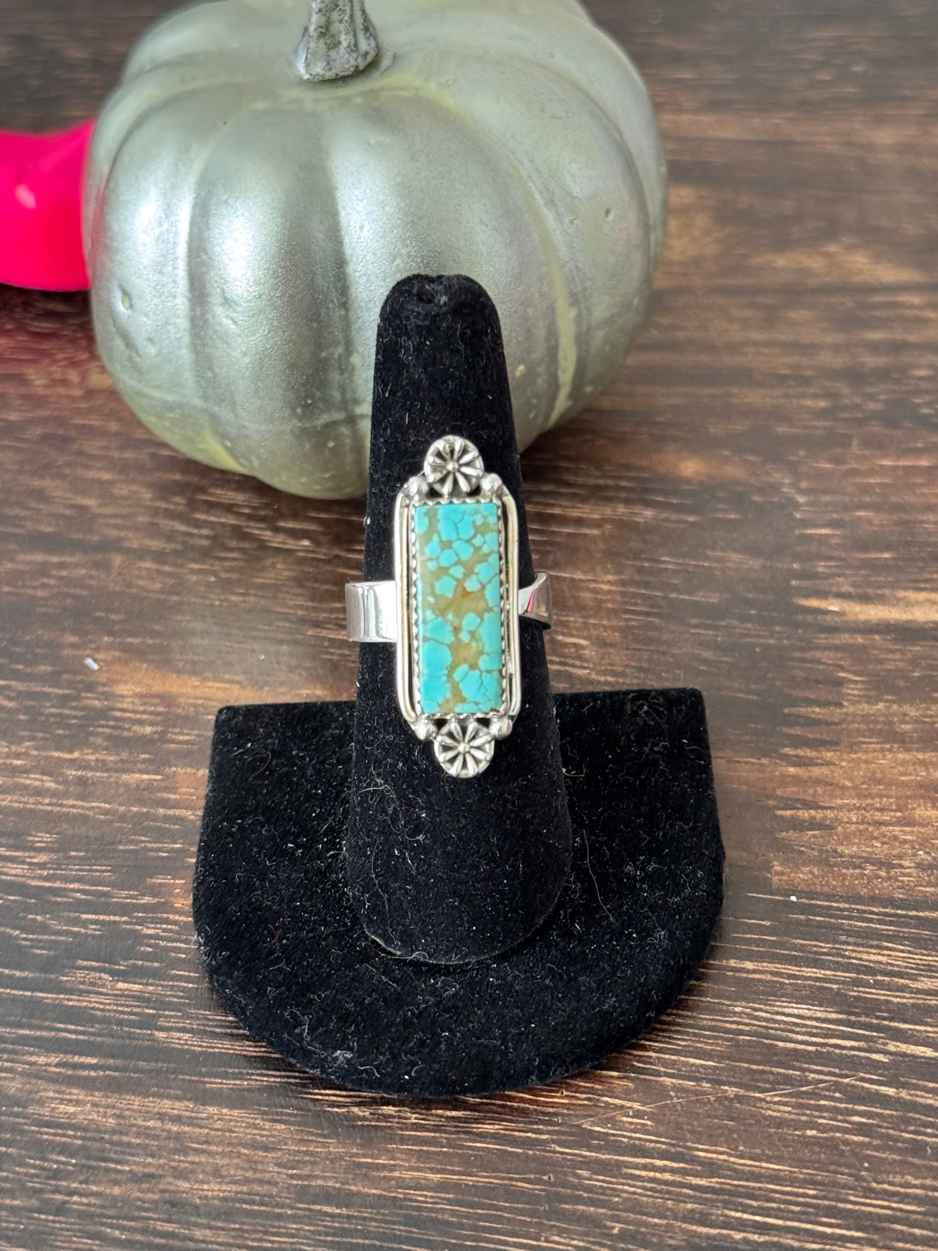 Southwest Handmade Number 8 Turquoise & Sterling Silver Adjustable Ring