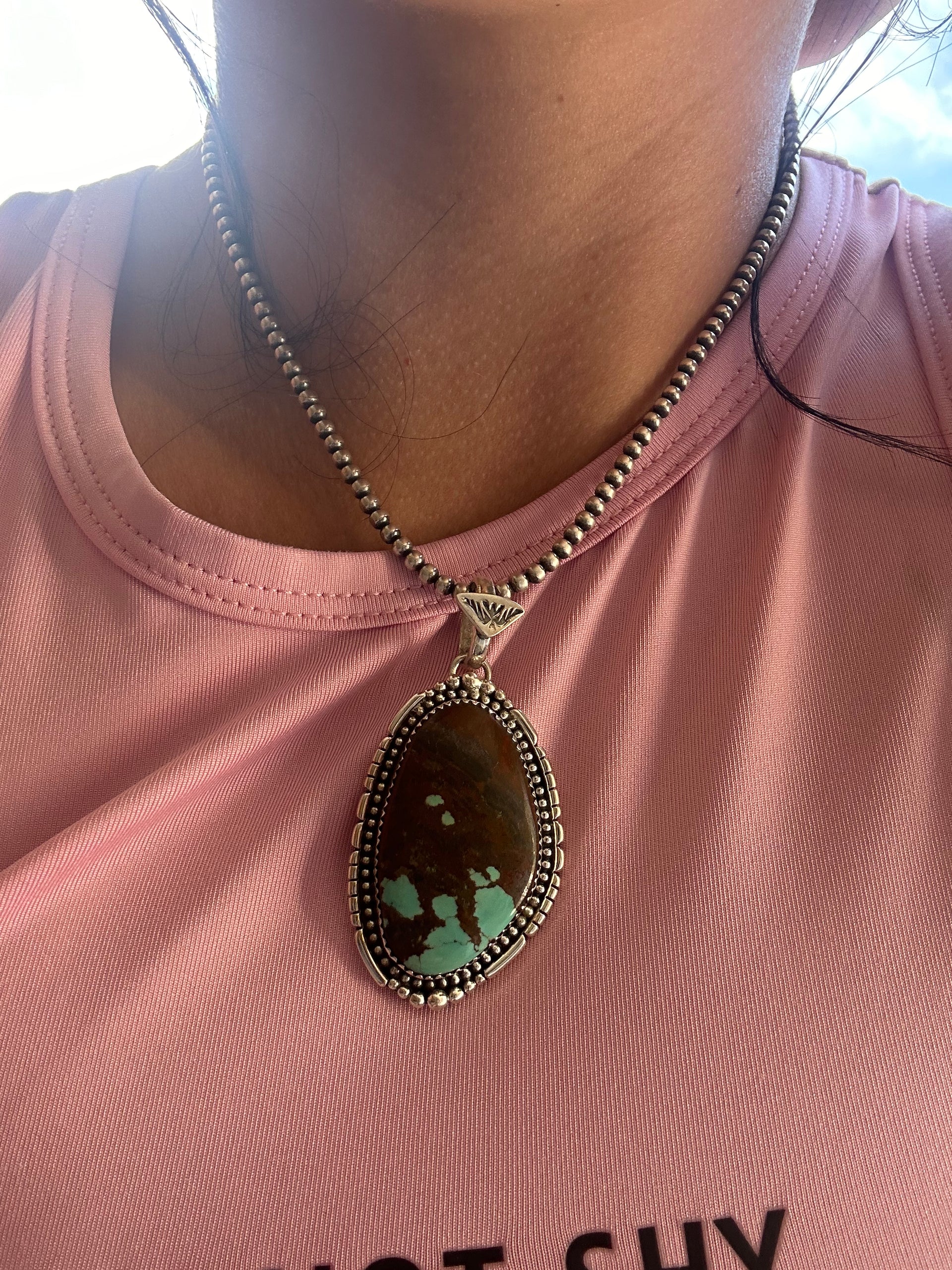 Southwest Handmade #8 Turquoise & Sterling Silver Pendant