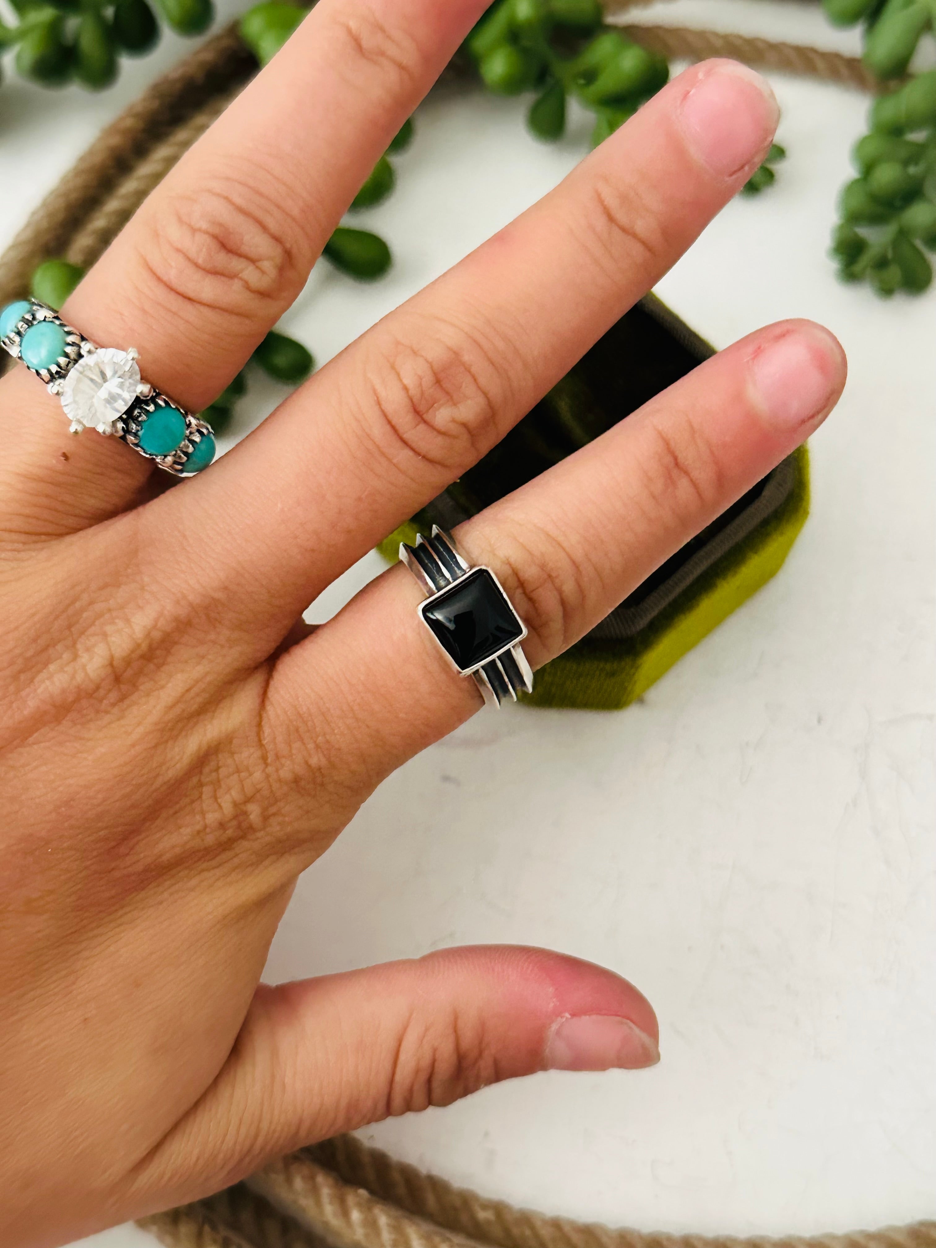 Navajo Made Onyx & Sterling Silver Ring