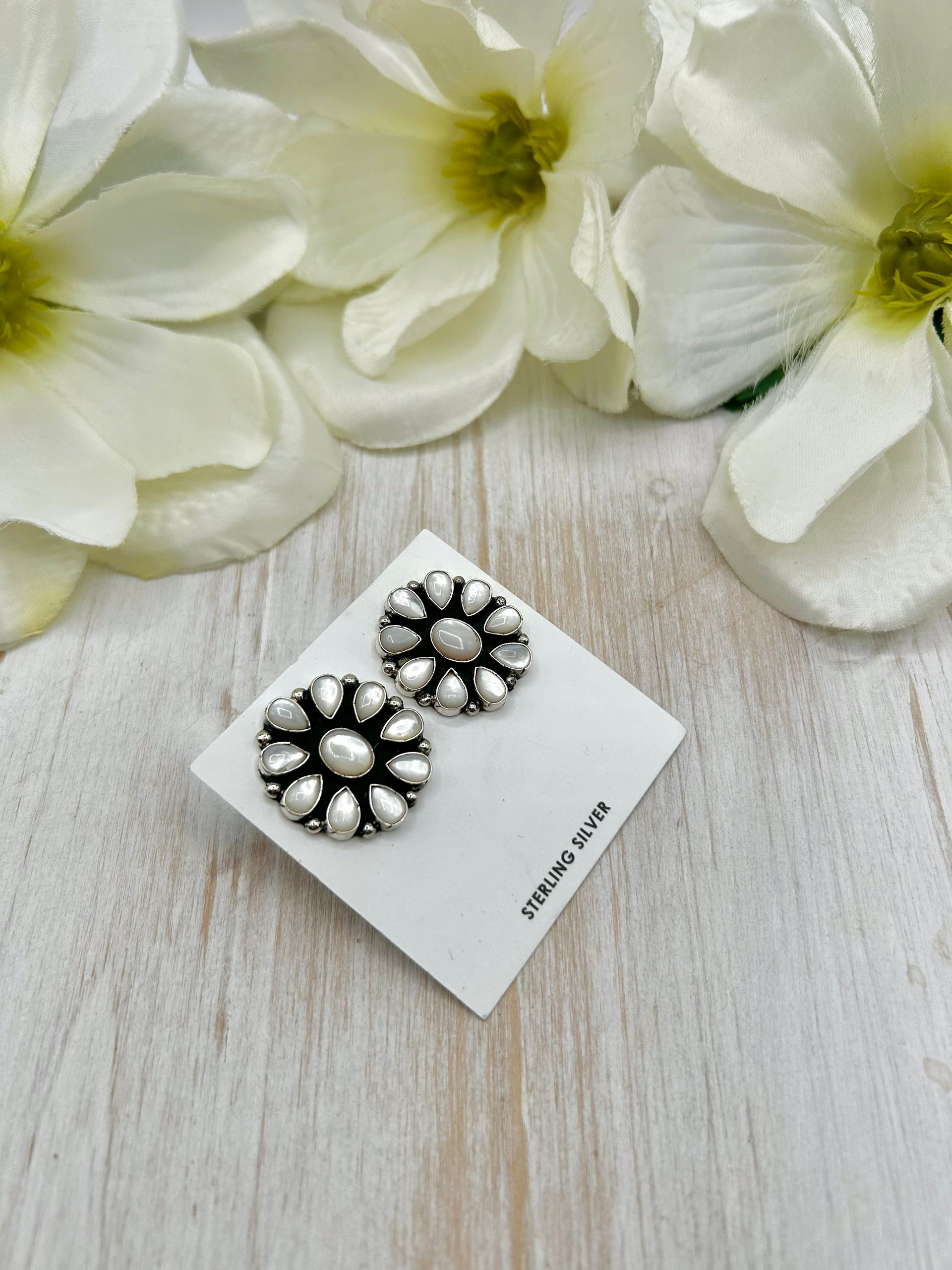 Navajo Made Mother of Pearl & Sterling Silver Post Earrings