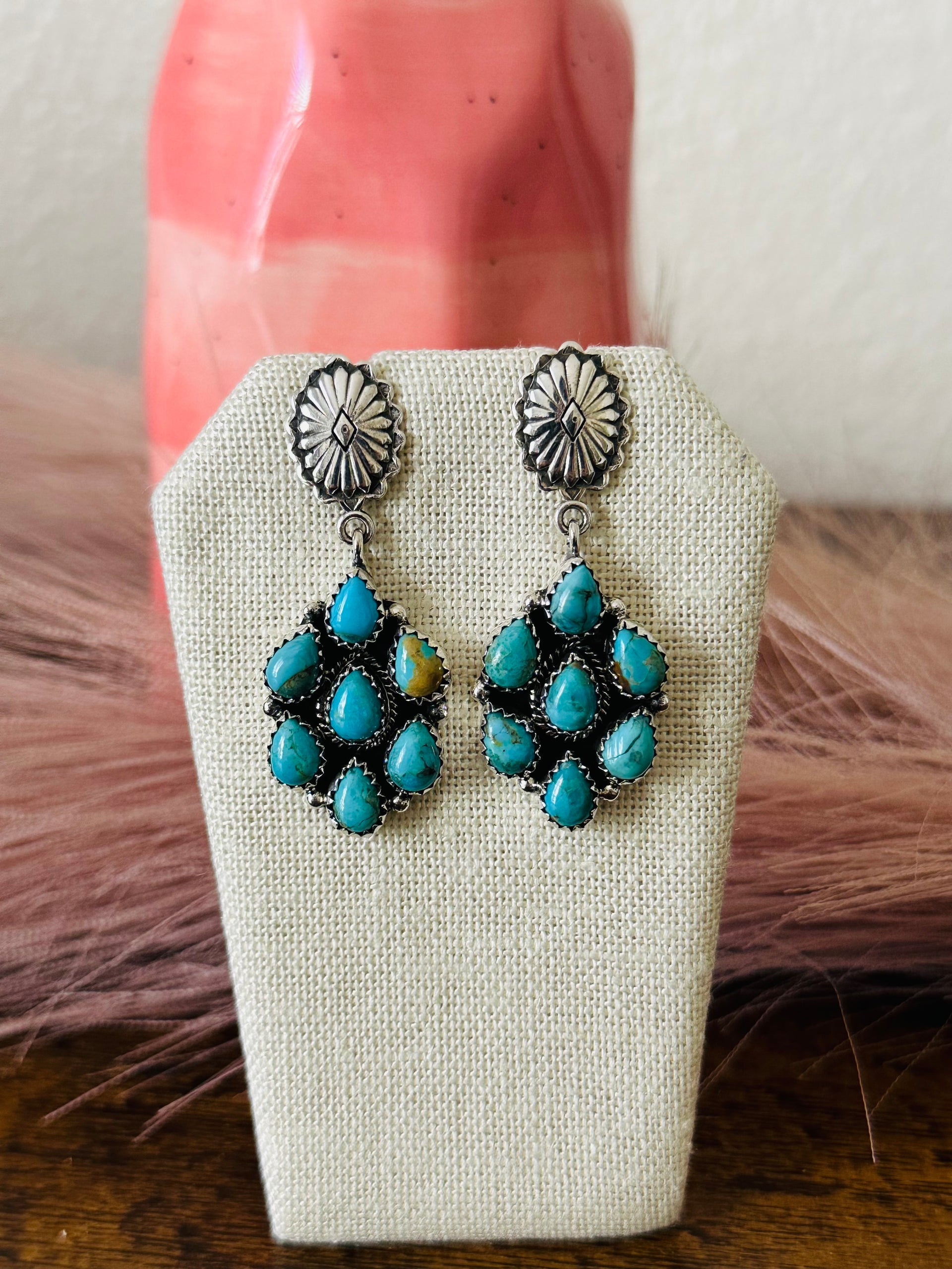 Southwest Handmade Kingman Turquoise & Sterling Silver Post Dangle Earrings