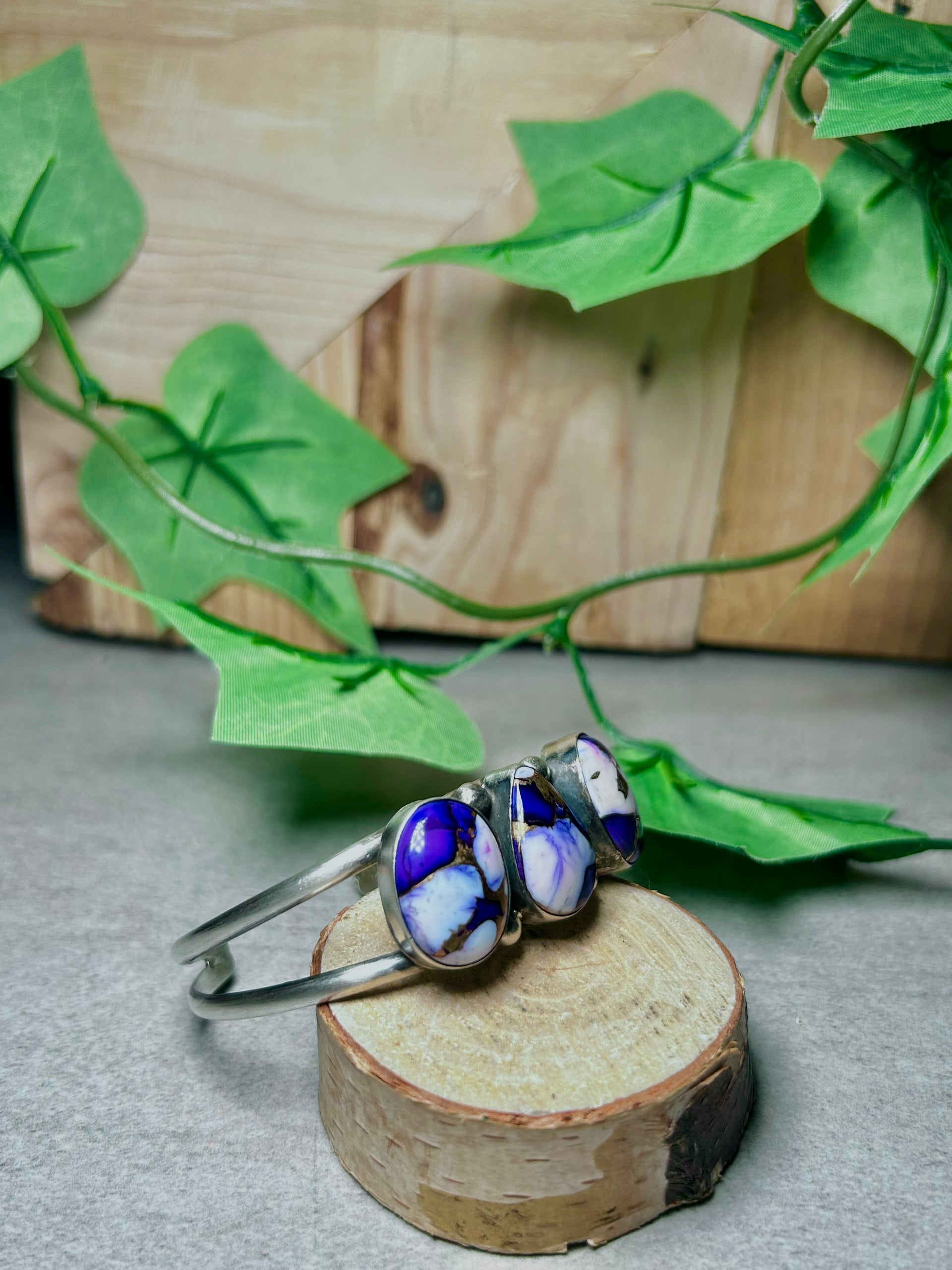 Augustine Largo Grape Dahlia & Sterling Silver Cuff Bracelet