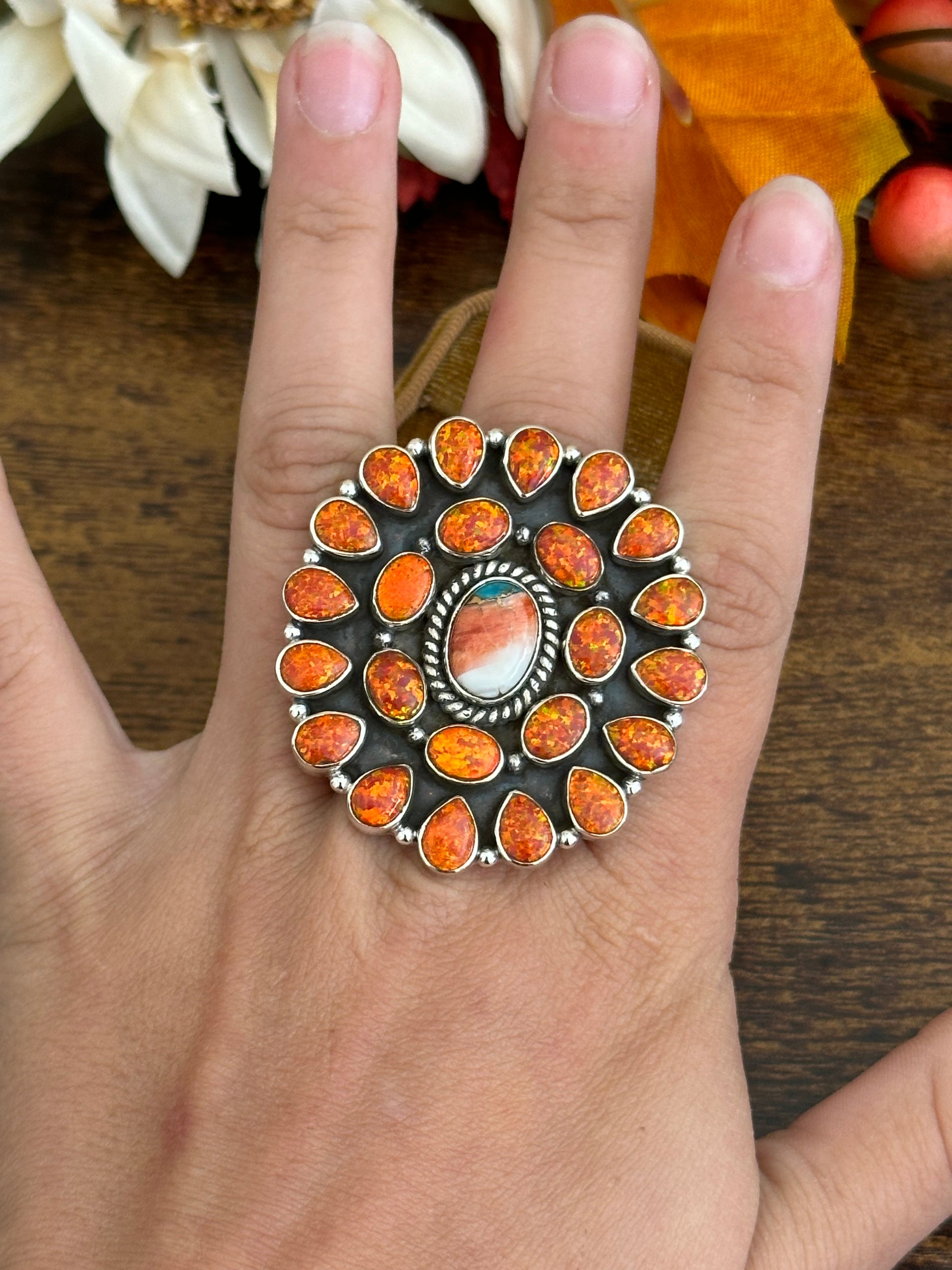 Southwest Handmade Multi Stone & Sterling Silver Adjustable Ring