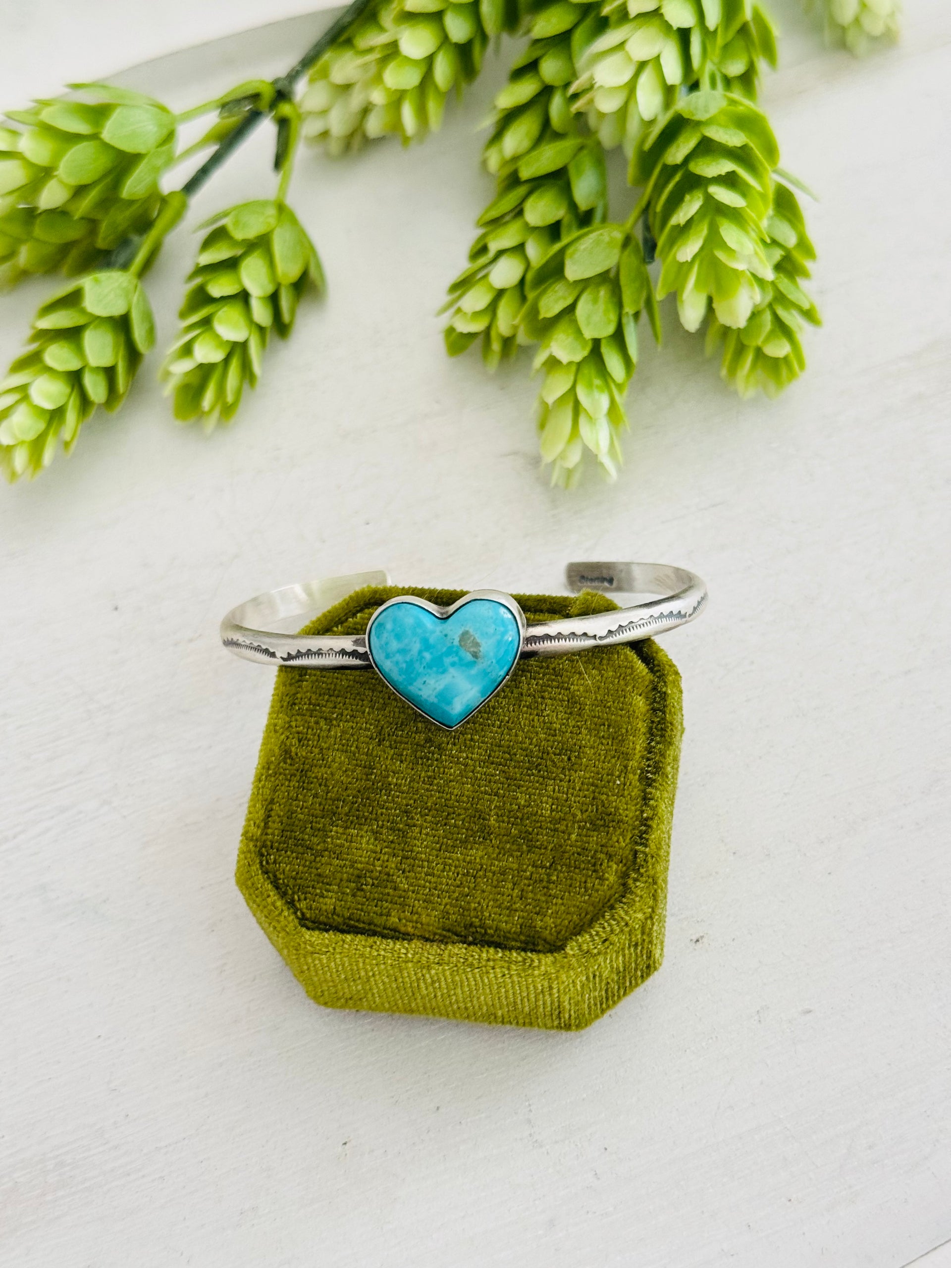 Donovan Skeets Kingman Turquoise & Sterling Silver Heart Cuff Bracelet