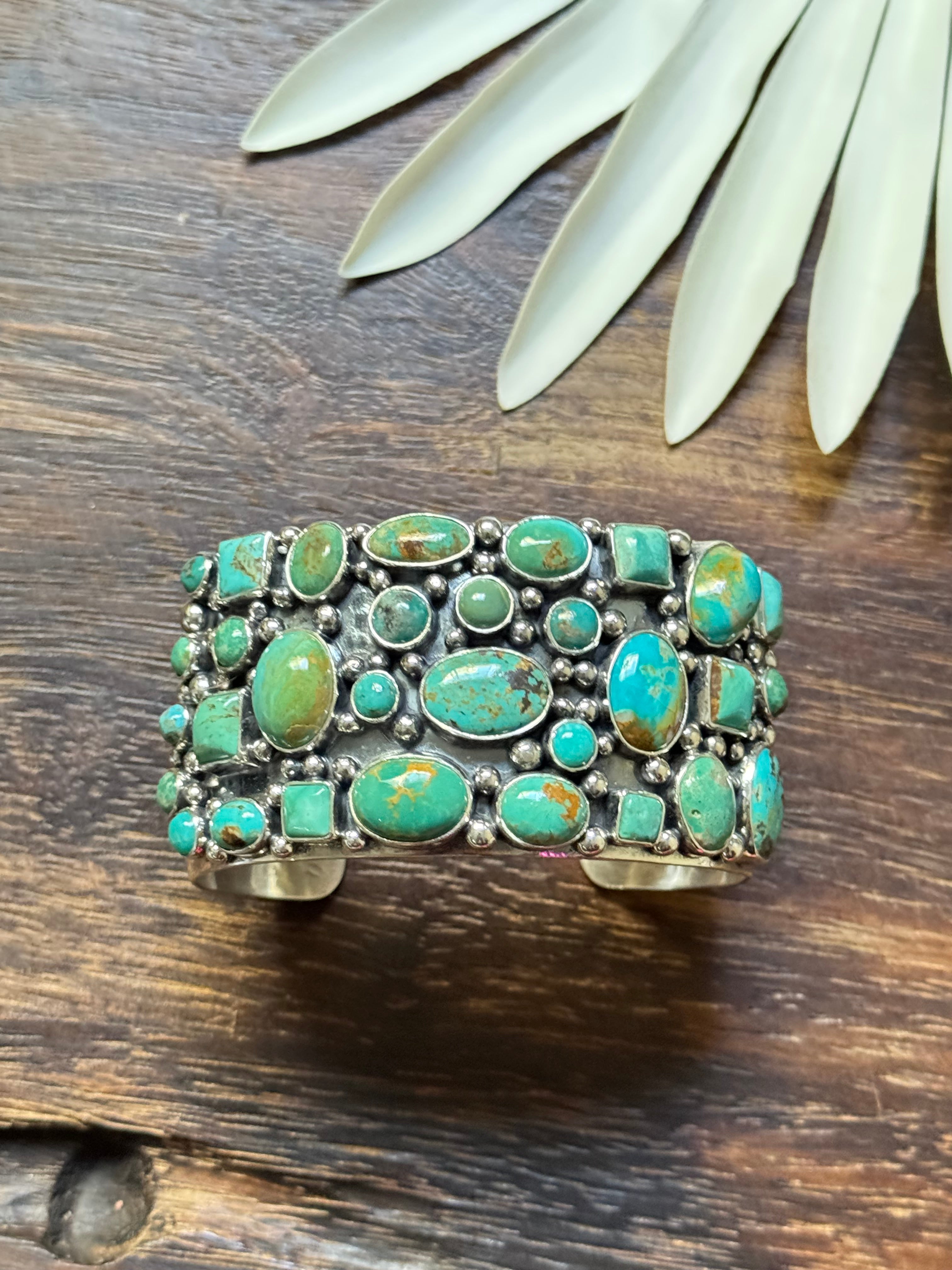 Larry Kaye Multi Turquoise & Sterling Silver Cluster Cuff Bracelet