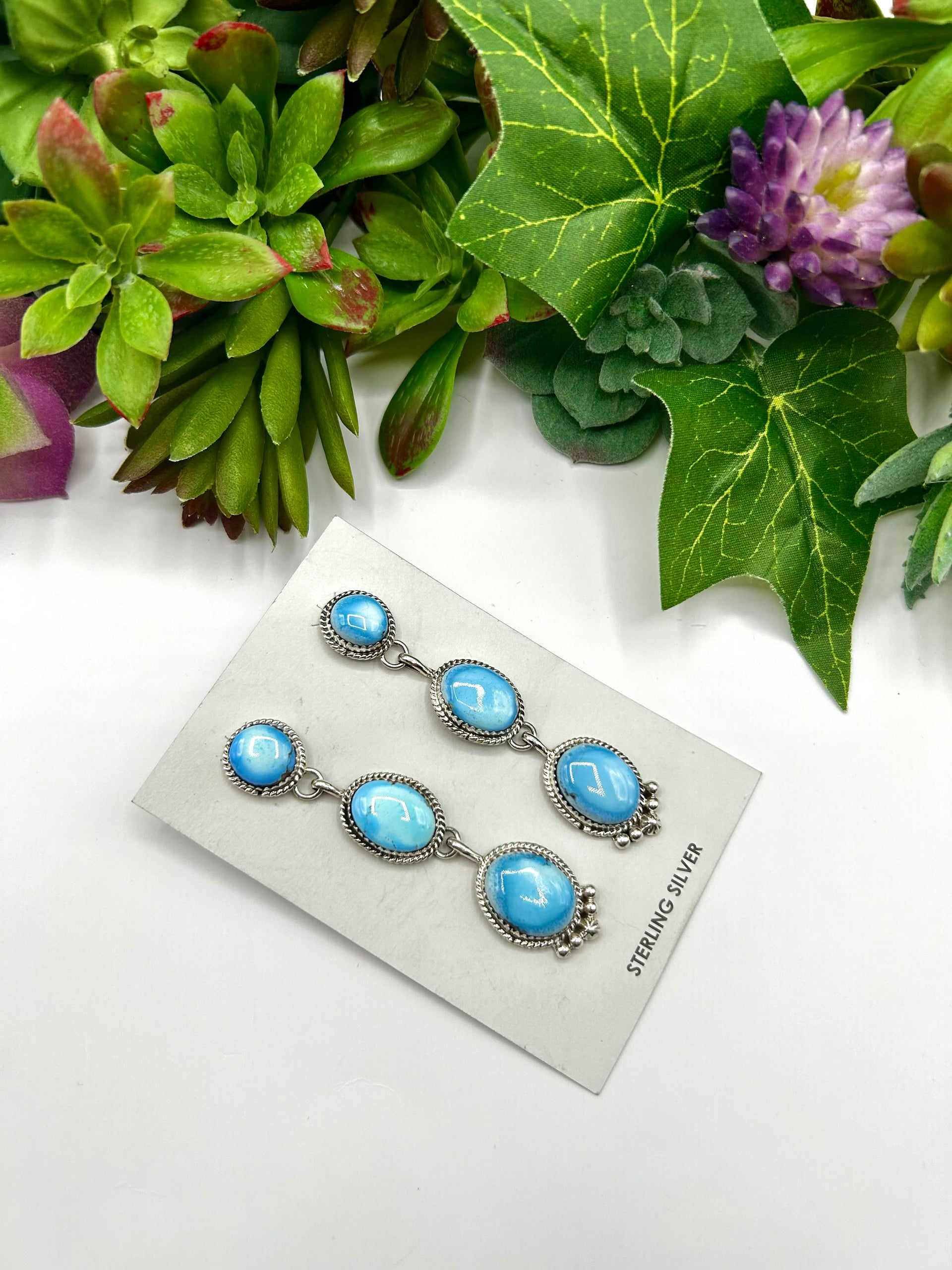 Navajo Made Golden Hill Turquoise & Sterling Silver Post  Dangle Earrings