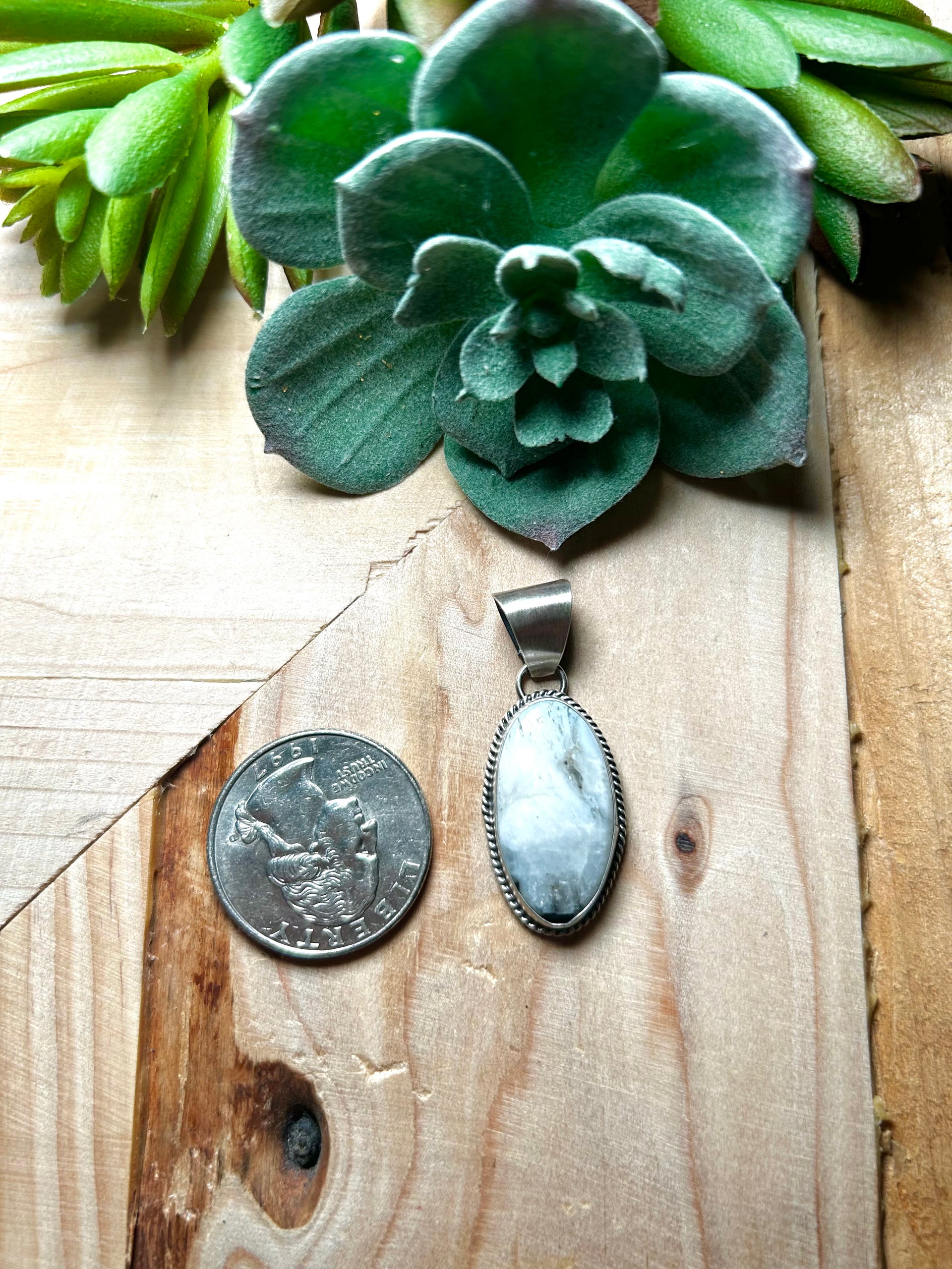 Navajo Made White Buffalo & Sterling Silver Pendant