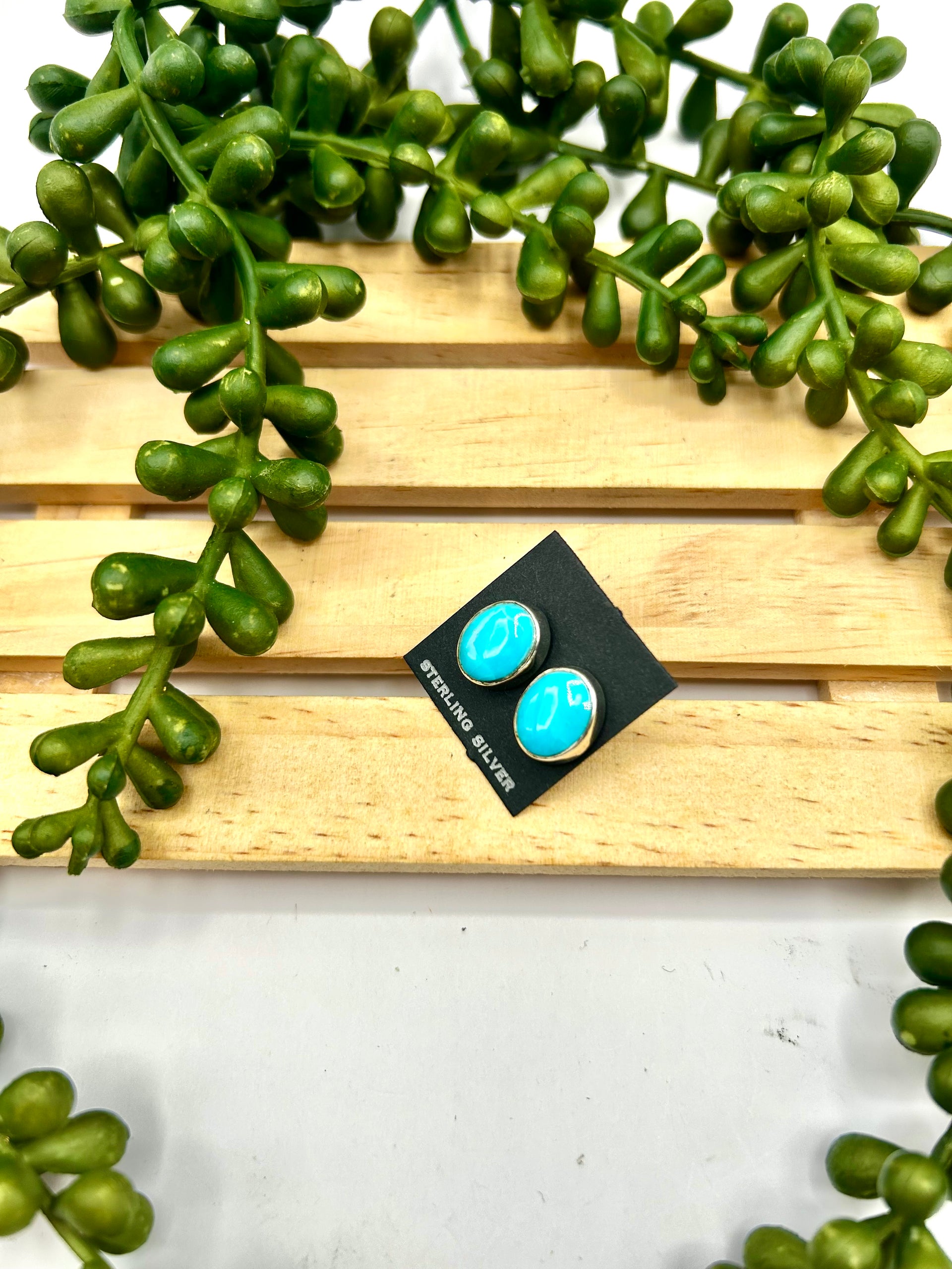 Navajo Made Kingman Turquoise & Sterling Silver Post Earrings