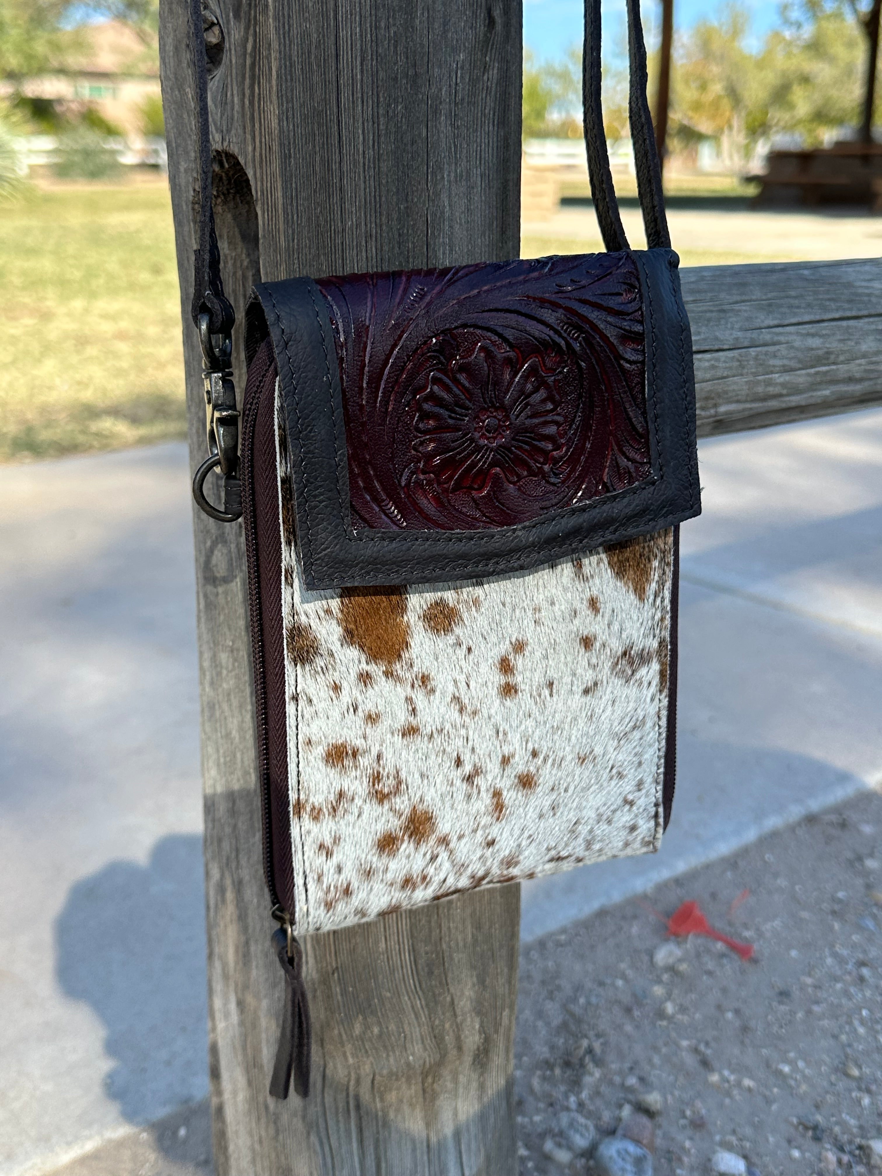 Genuine Tooled Leather & Cowhide Purse