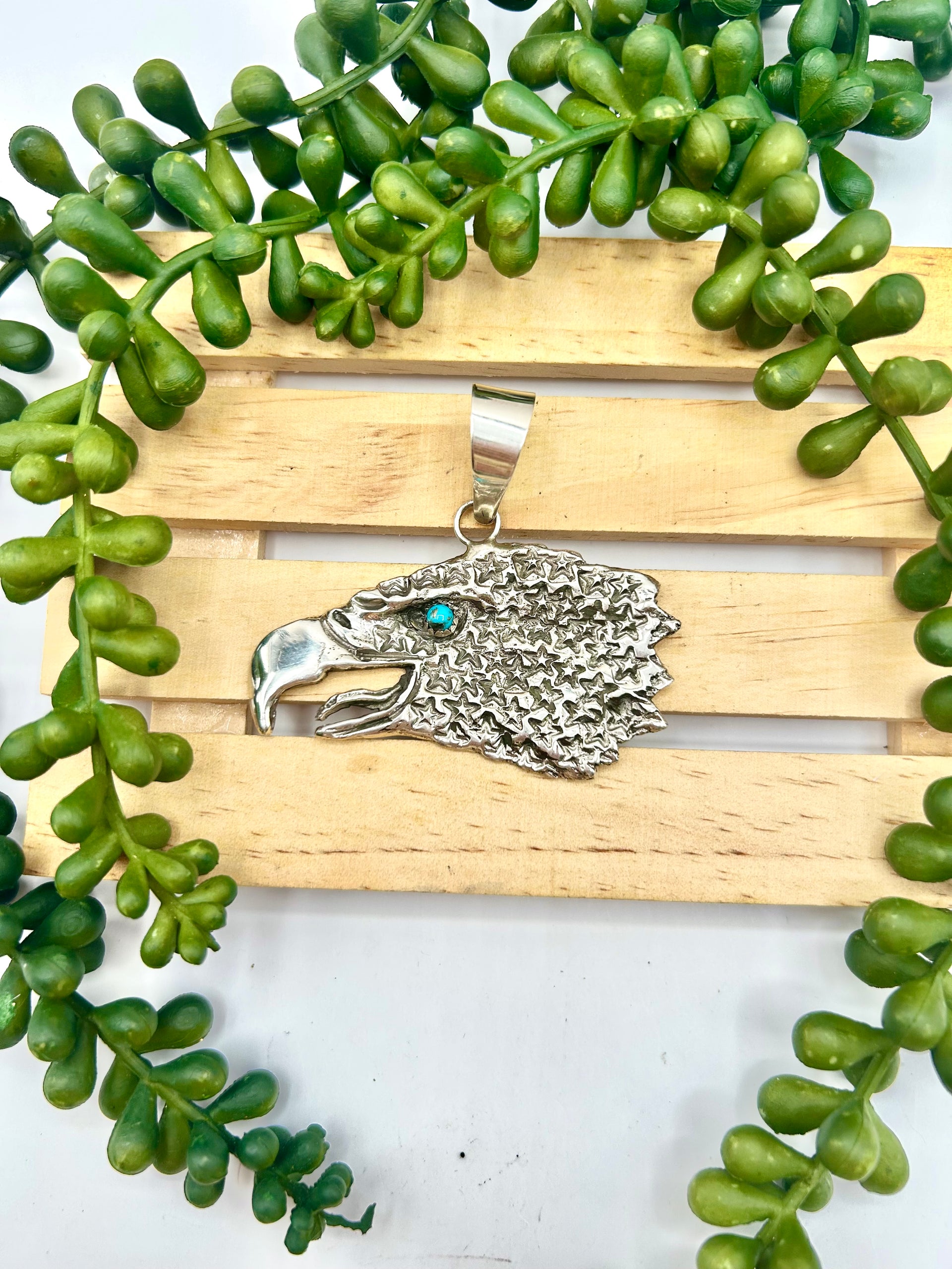 Navajo Made Kingman Turquoise & Sterling Silver Pendant