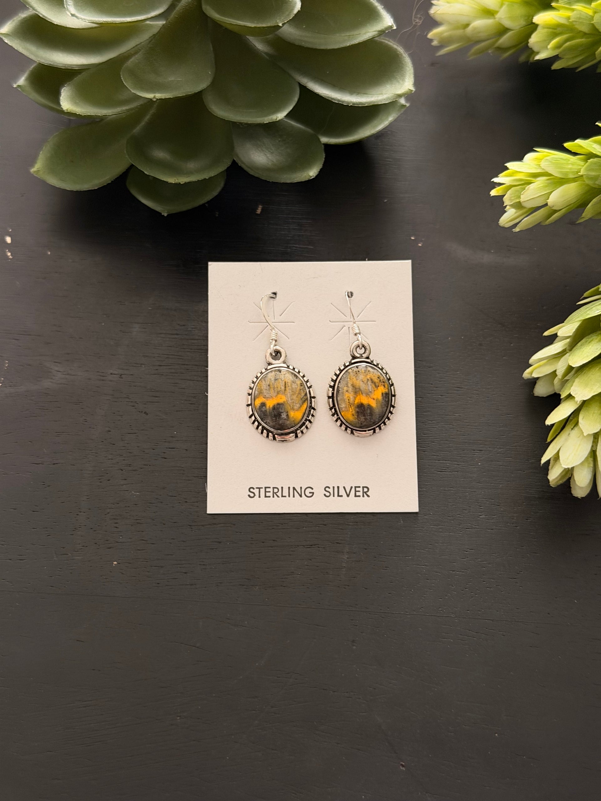 Navajo Made BB Agate & Sterling Silver Dangle Earrings