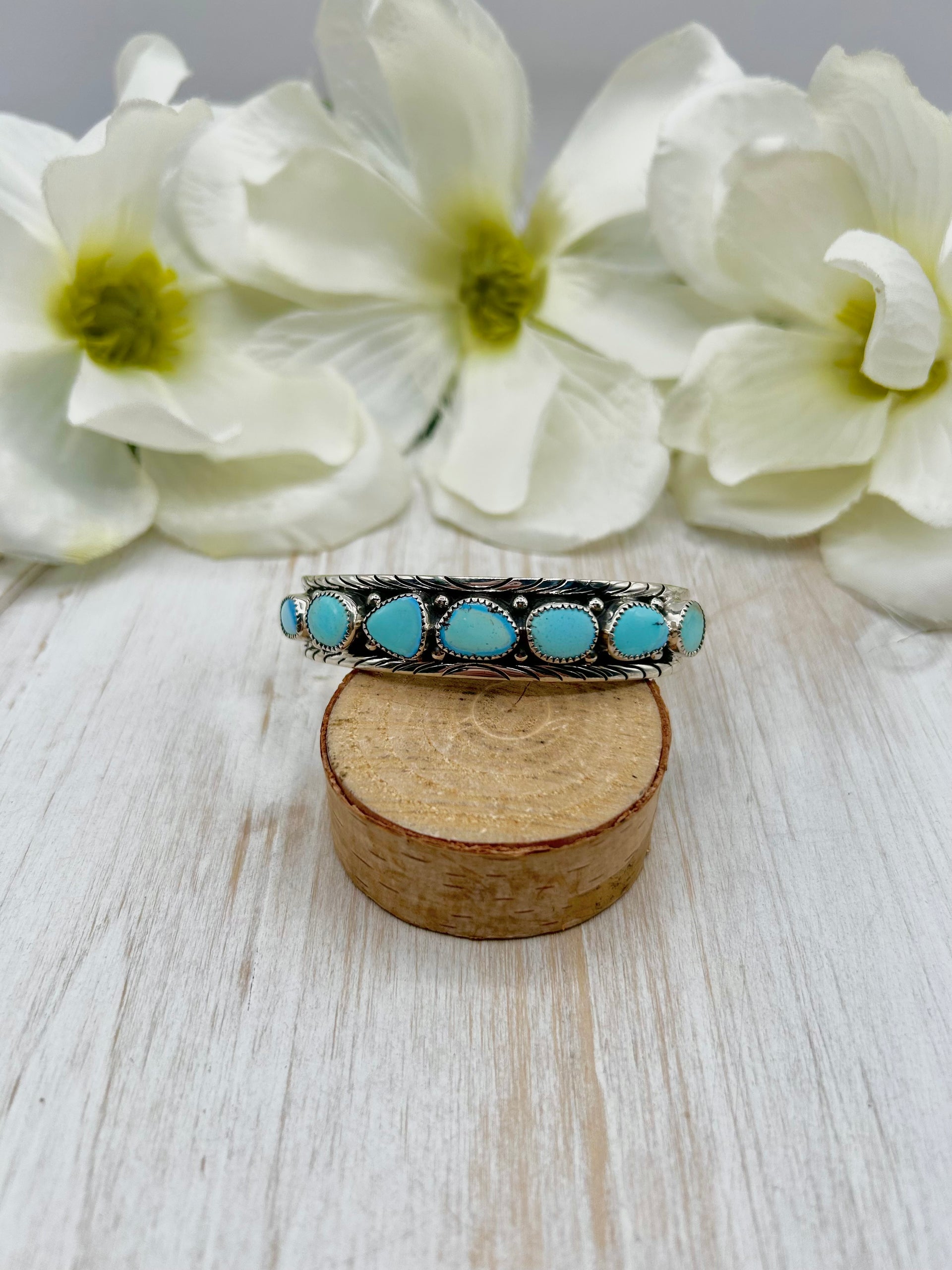 Navajo Made Golden Hill Turquoise & Sterling Silver Cuff Bracelet