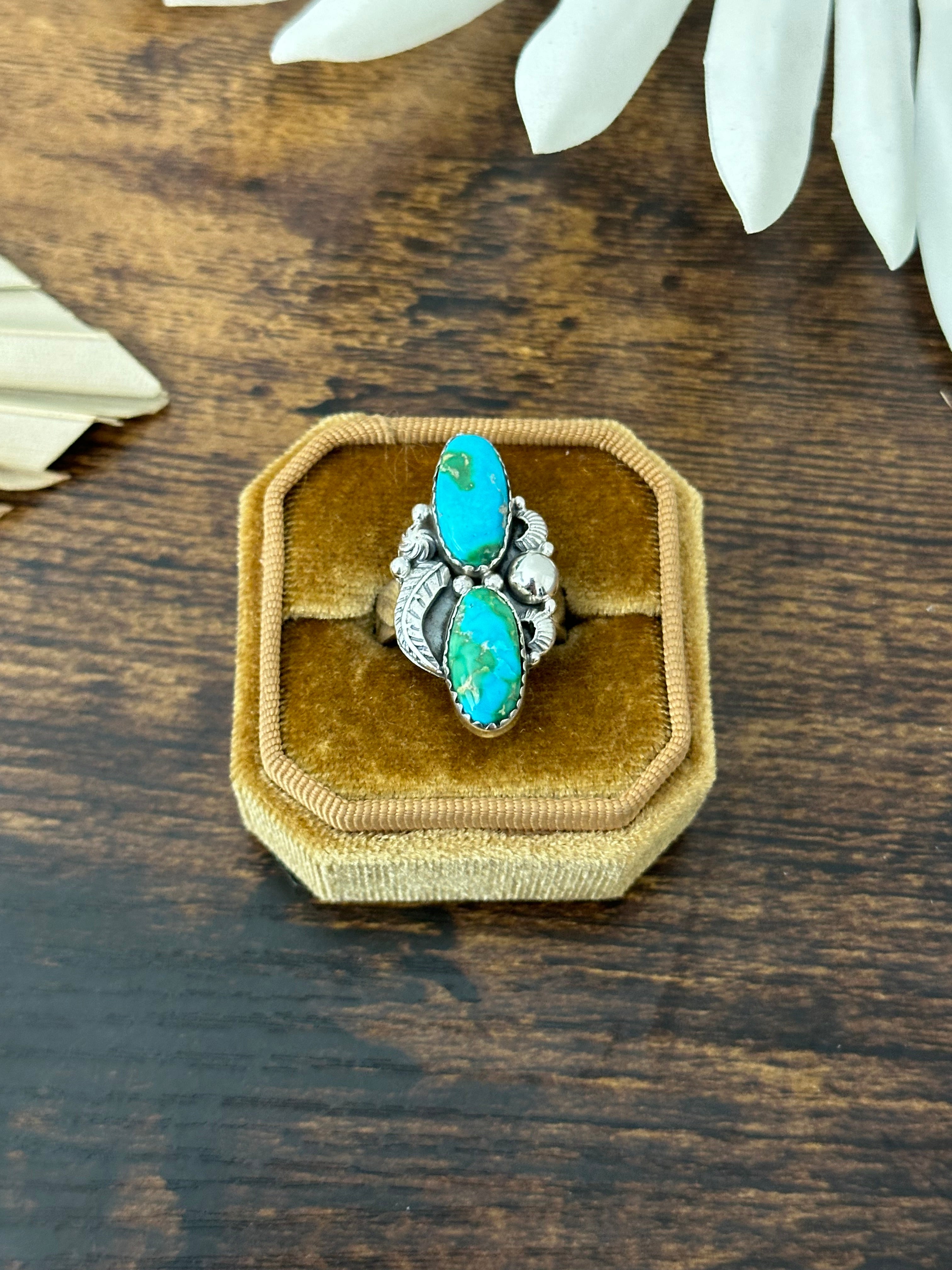 Southwest Handmade Sonoran Mountain Turquoise & Sterling Silver Adjustable Ring