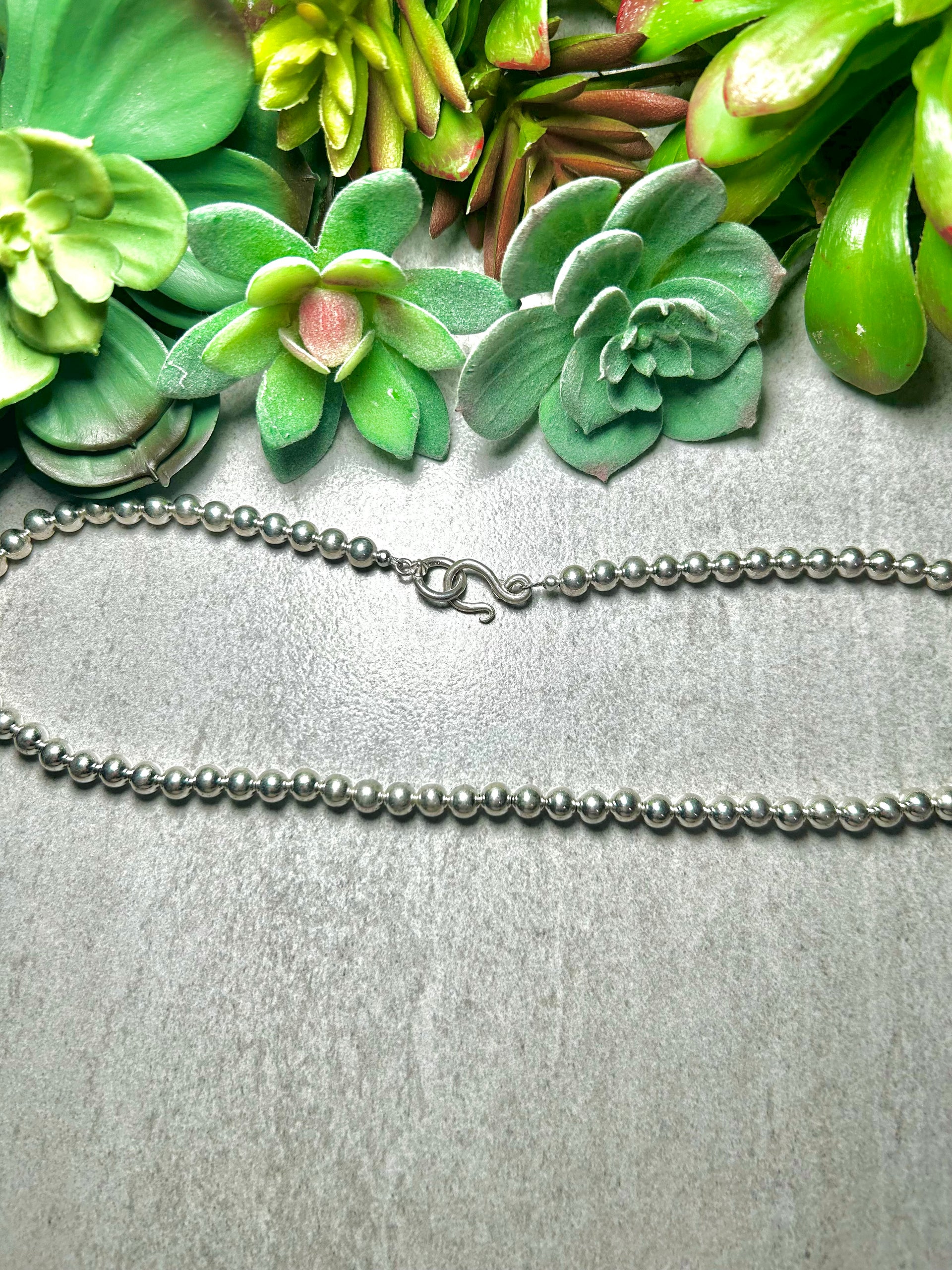 Navajo Made Strung 6 MM Sterling Silver Necklace