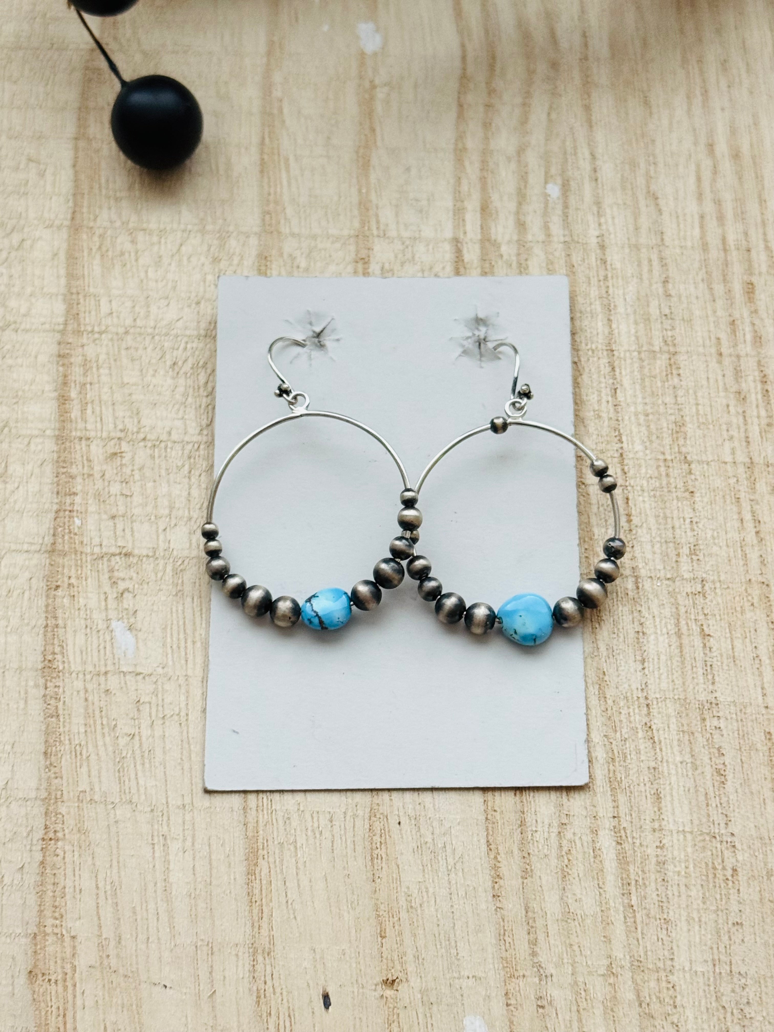 Southwest Handmade Golden Hills Turquoise & Sterling Silver Pearl Dangle Earrings